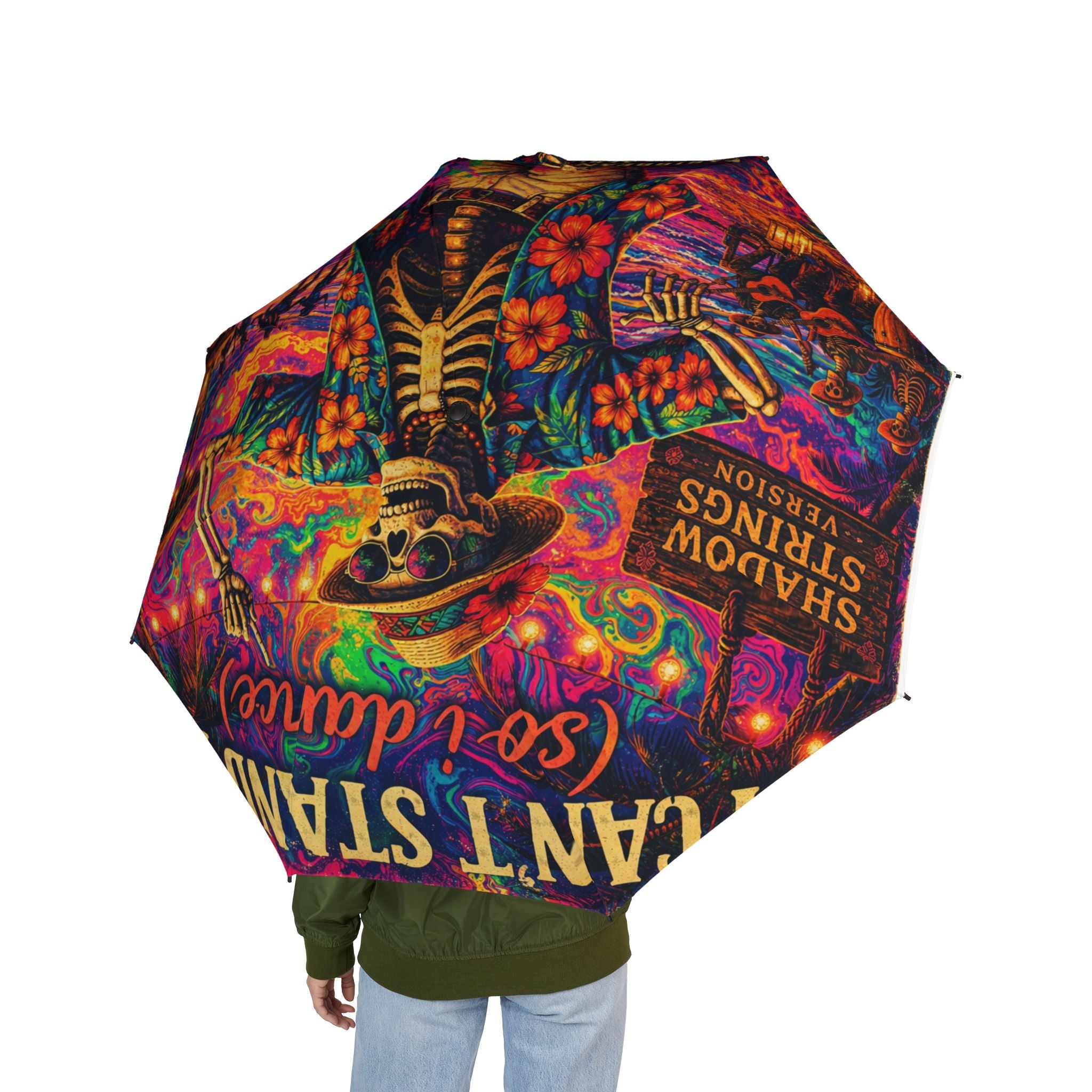 Can't Stand it So I Dance Foldable Umbrella — Psychedelic Skeleton Art Rain Umbrella (Don’t Stand in the Shadows)
