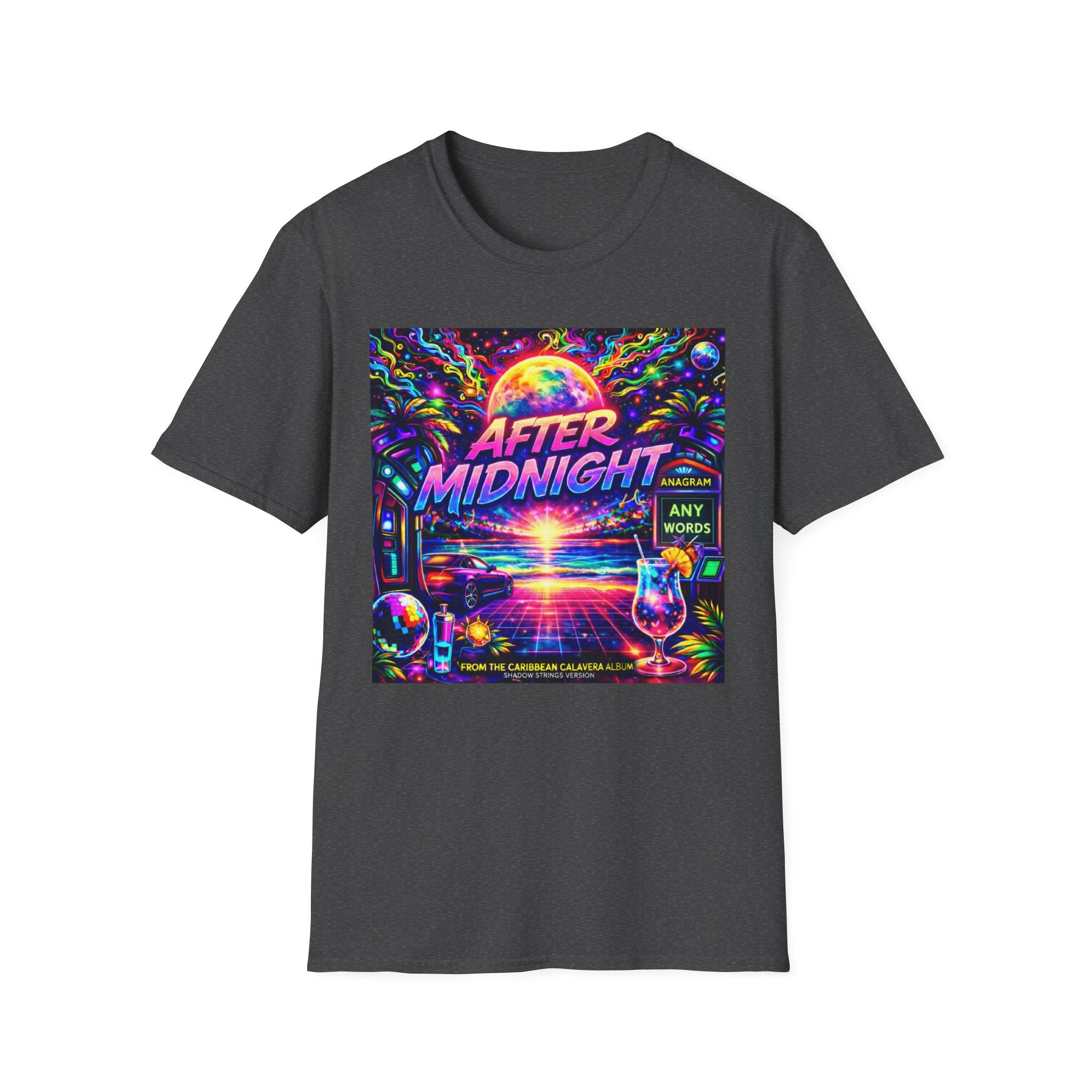 After Midnight T-Shirt Song Cover Art From The Caribbean Calavera Album  — Neon Retro Sunset Vaporwave Tee