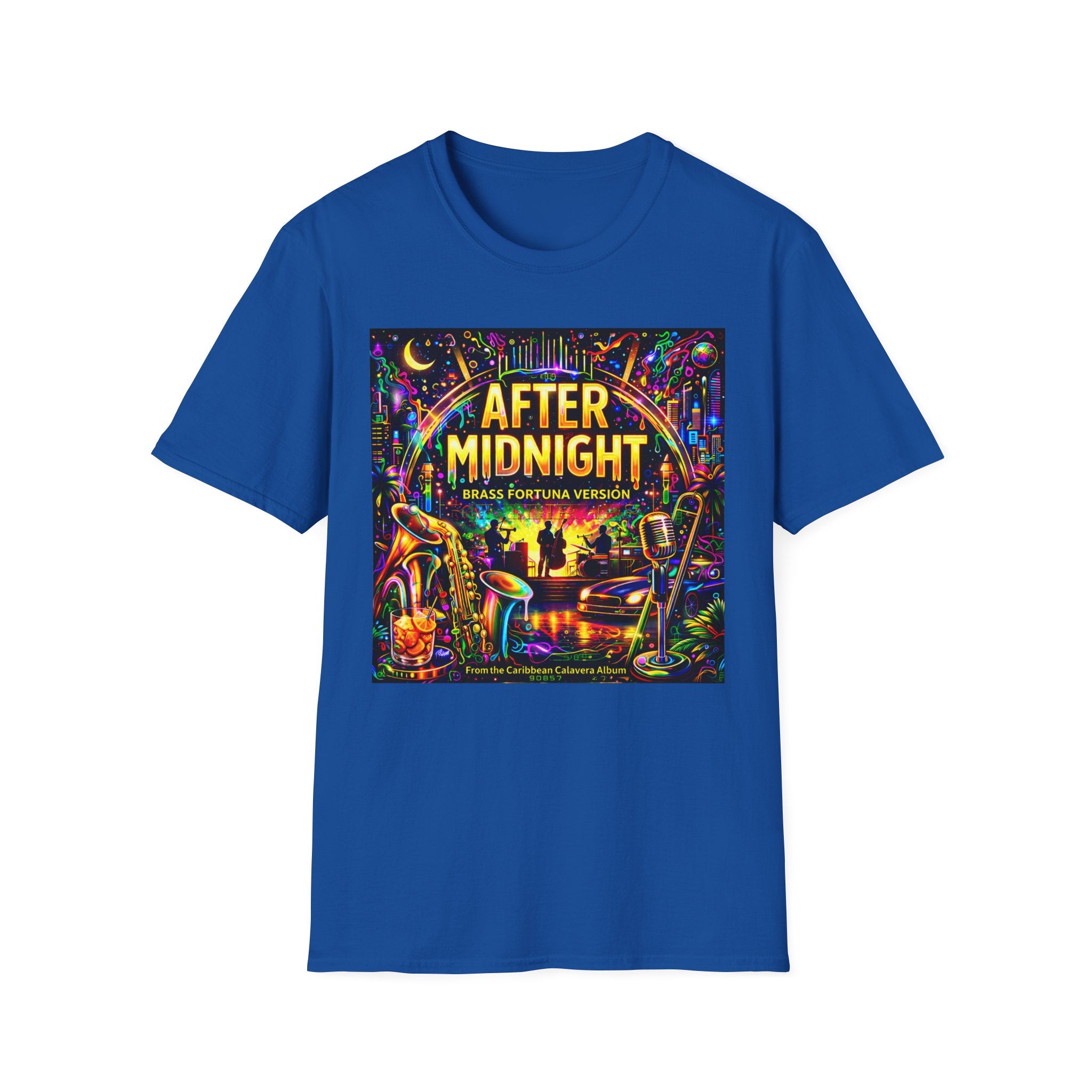 After Midnight T-Shirt  Song Cover Art From The Caribbean Calavera Album – Neon Jazz Club Graphic Tee