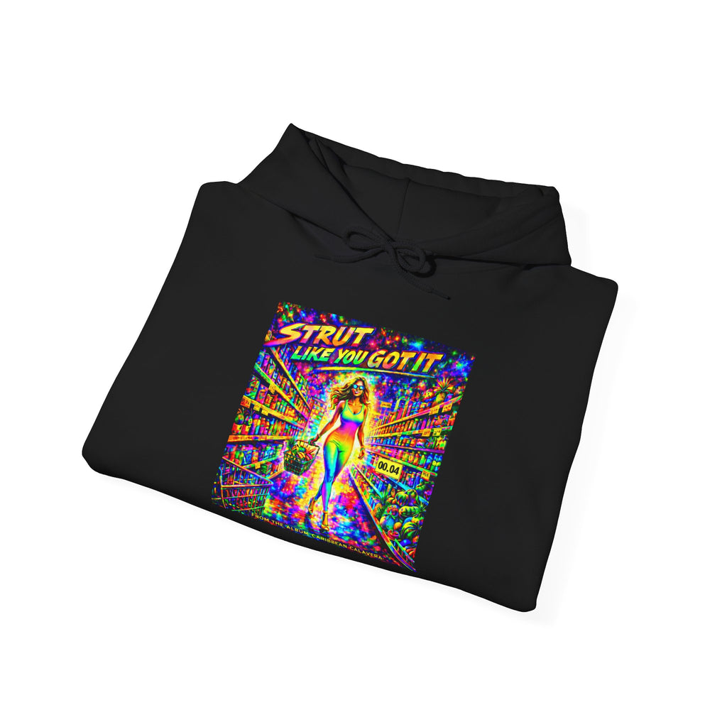 Strut! Like You Got It Retro Disco Hoodie Song Cover Art From The Caribbean Calavera Album — Colorful Rainbow Graphic