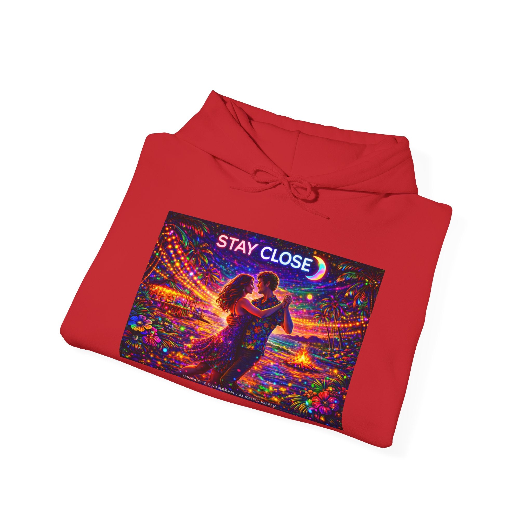 Stay Close Hoodie   Song Cover Art From The Caribbean Calavera Album  — Romantic Neon Couple Pullover