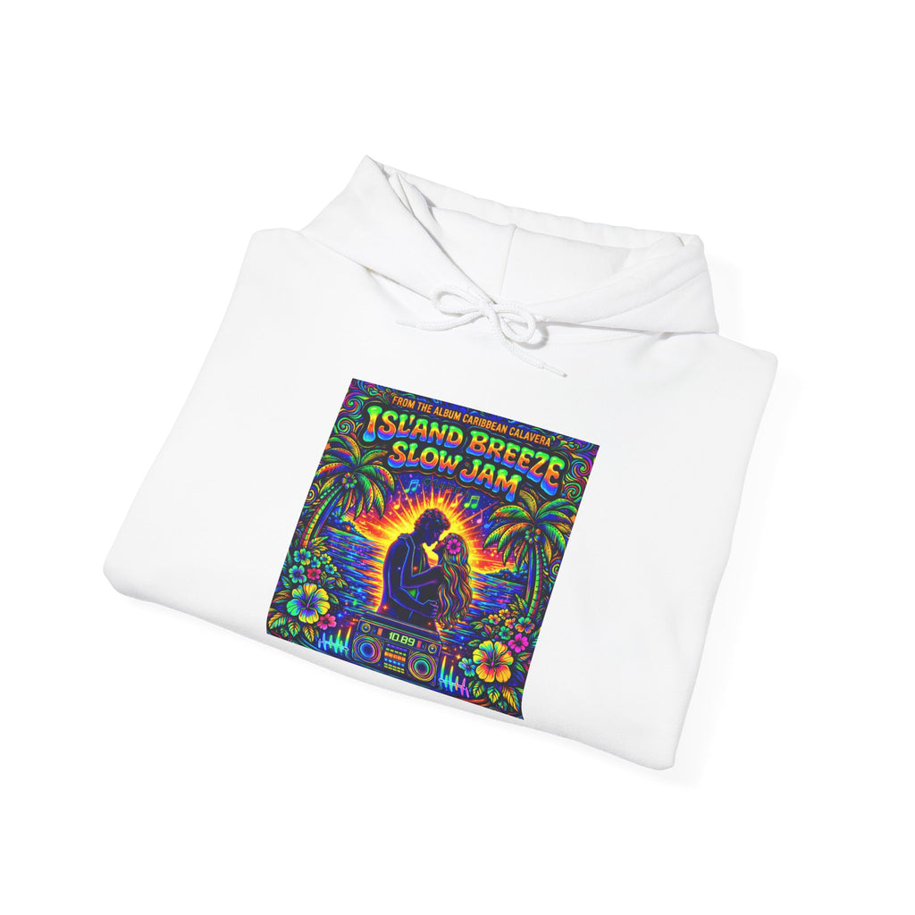 Island Breeze Slow Jam Hoodie  Song Cover Art From The Caribbean Calavera Album  — Retro Tropical Couple Graphic Hoodie