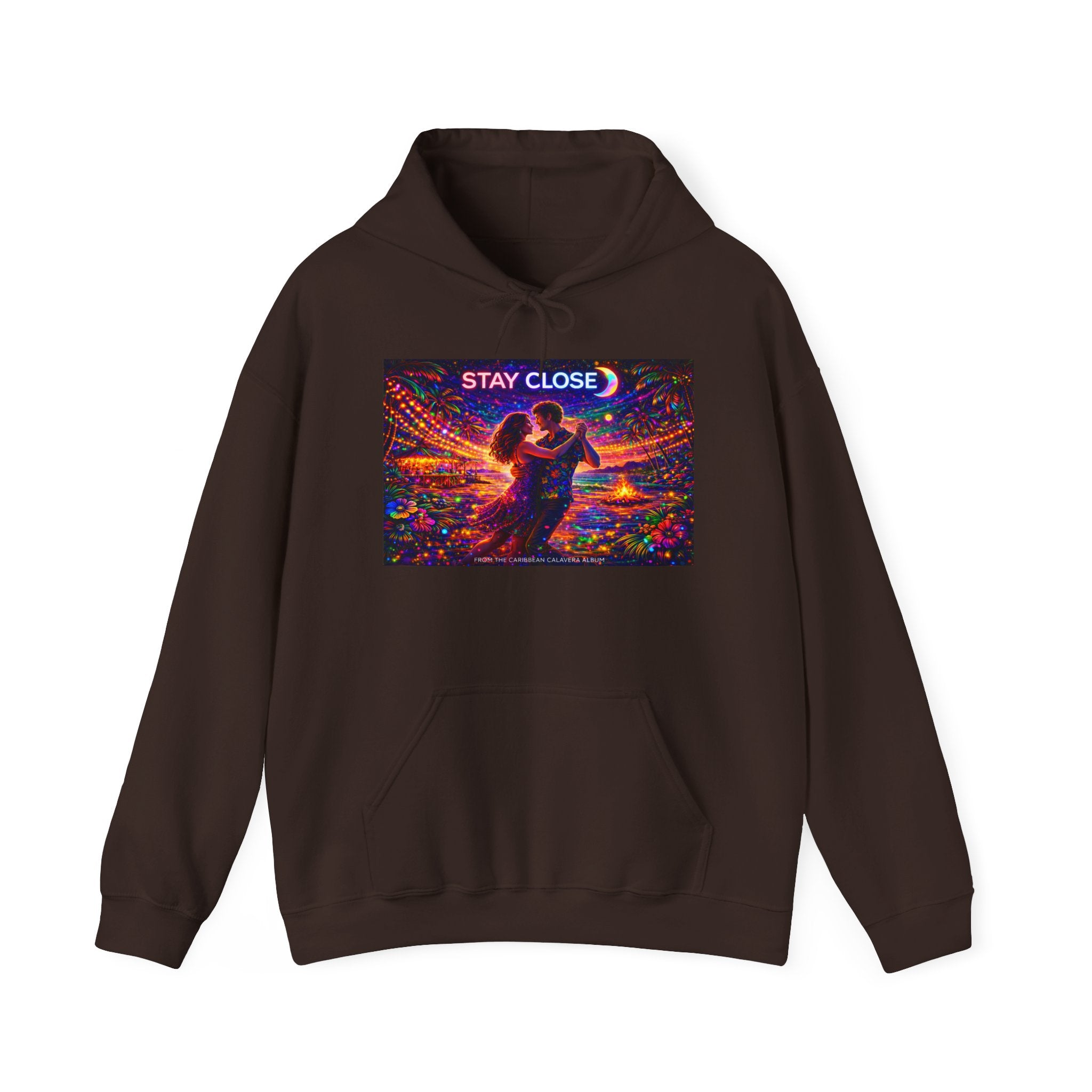 Stay Close Hoodie   Song Cover Art From The Caribbean Calavera Album  — Romantic Neon Couple Pullover