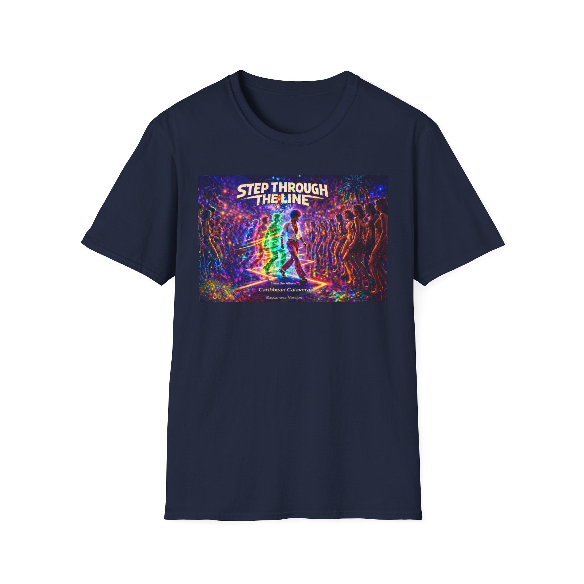 Step Through The Line T-Shirt Song Cover Art From The Caribbean Calavera Album  — Psychedelic Rainbow Silhouette Graphic Tee