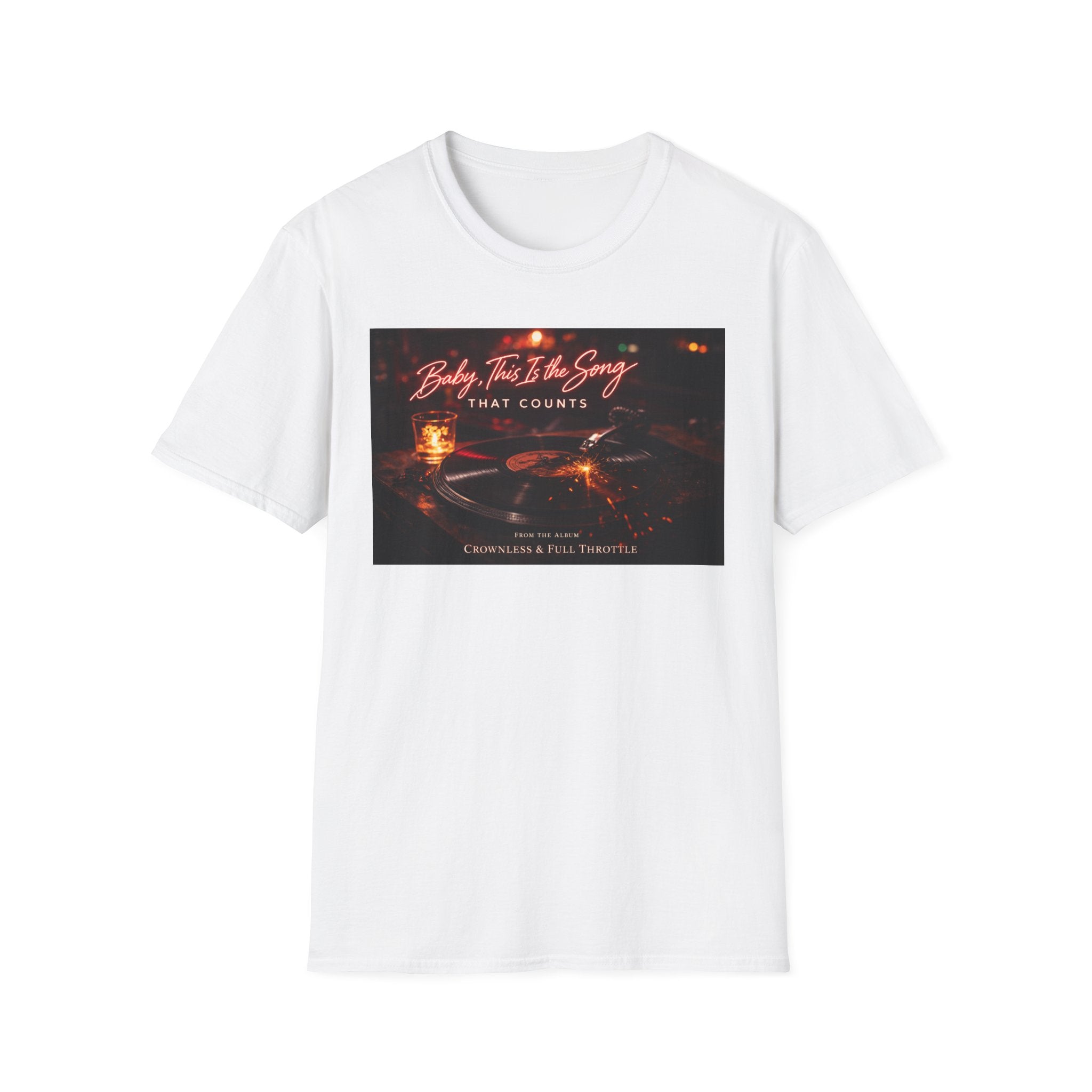 T‑Shirt — 'Baby, It's The Song That Counts'  Crownless and Full Throttle Album Cover Artwork Retro Candlelit Music Graphic Tee