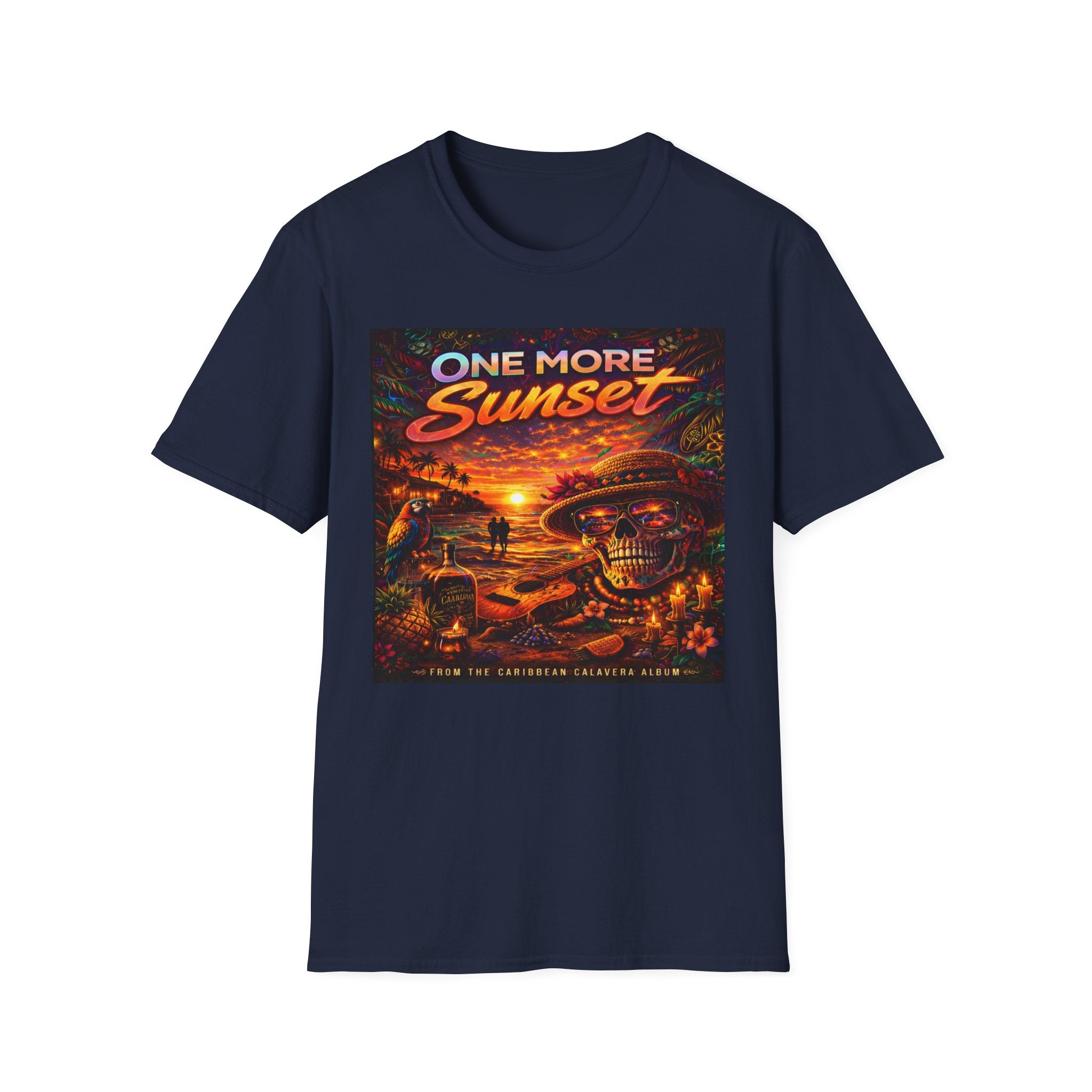 One More Sunset T-Shirt —  Song Cover Art From The Caribbean Calavera Album Retro Surf Skull Sunset Graphic Tee