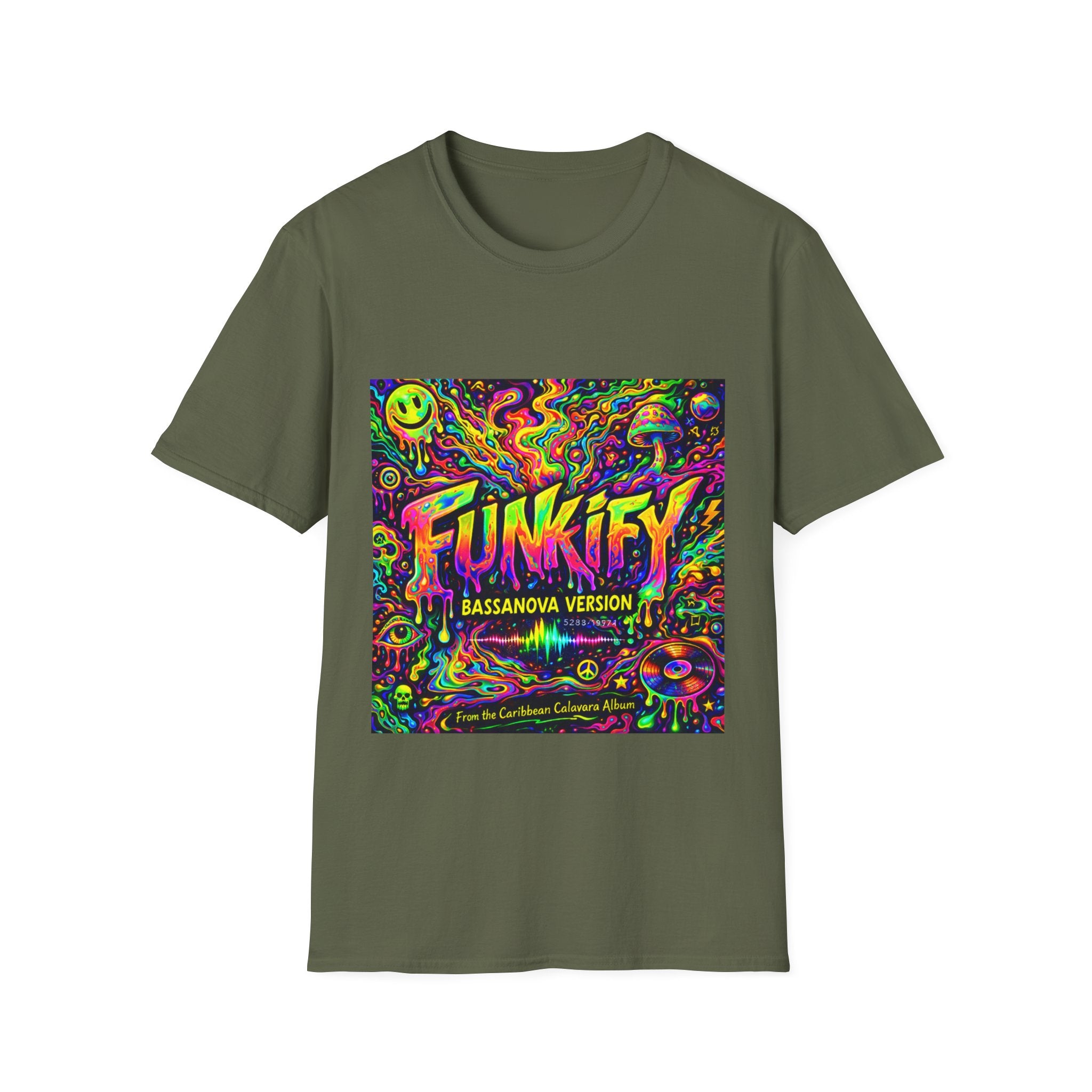 Funkify Graphic T‑Shirt   Song Cover Art From The Caribbean Calavera Album — Psychedelic Neon Music Art Tee