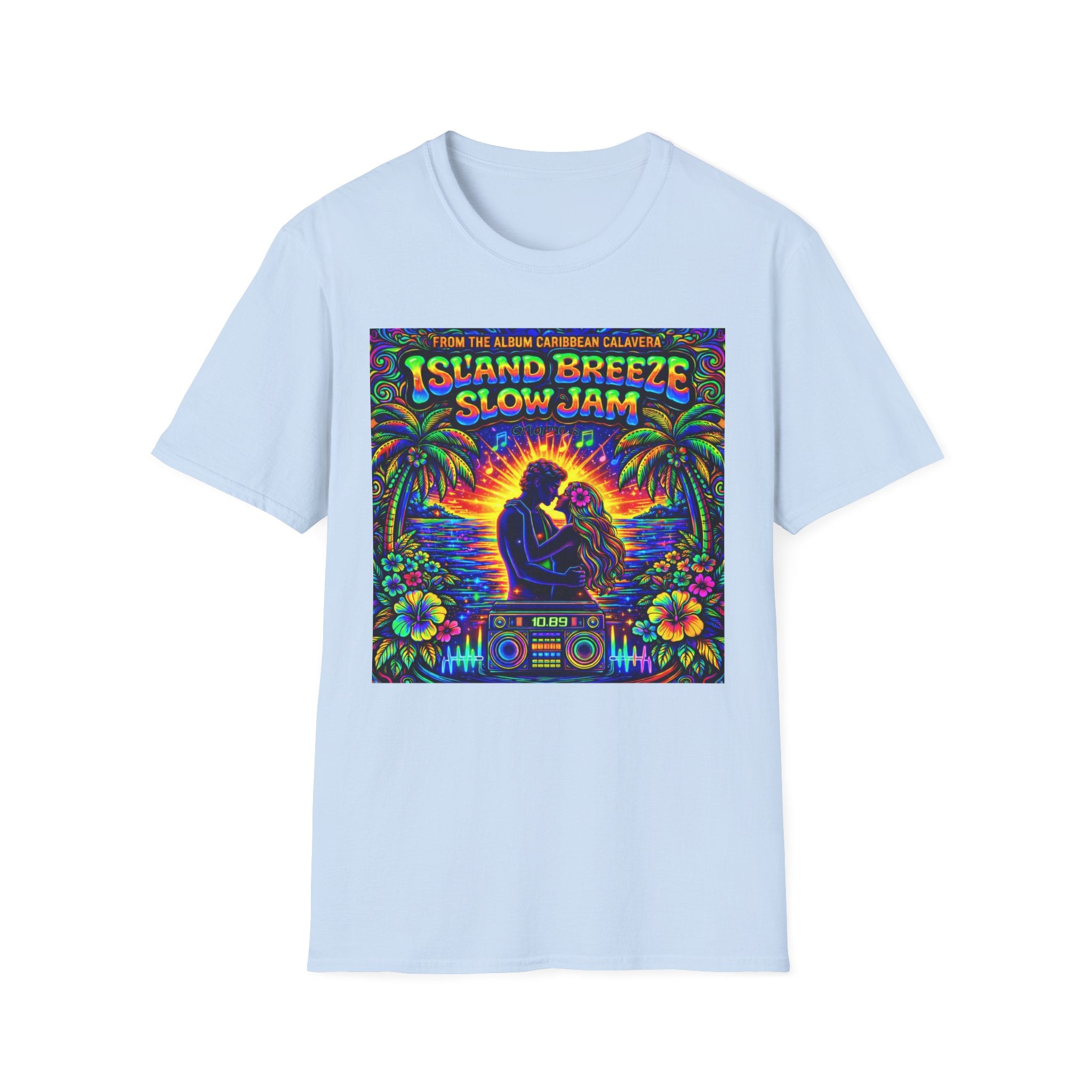 Island Breeze Slow Jam T-Shirt  Song Cover Art From The Caribbean Calavera Album   — Retro Tropical Sunset Music Tee