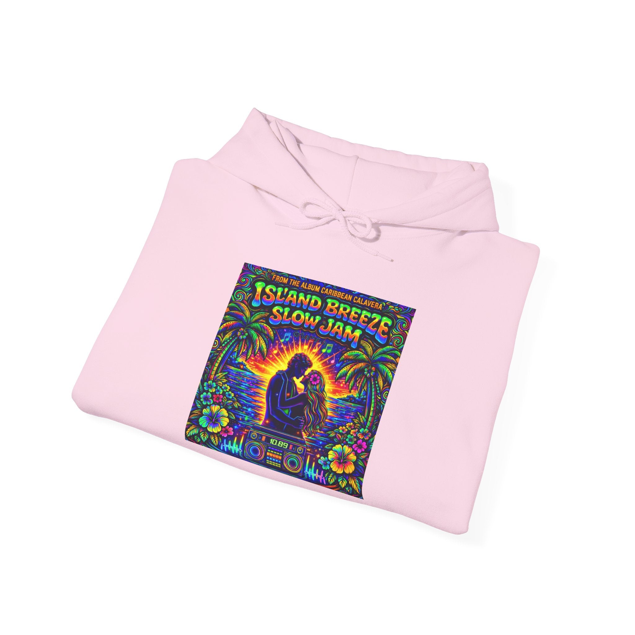 Island Breeze Slow Jam Hoodie  Song Cover Art From The Caribbean Calavera Album  — Retro Tropical Couple Graphic Hoodie