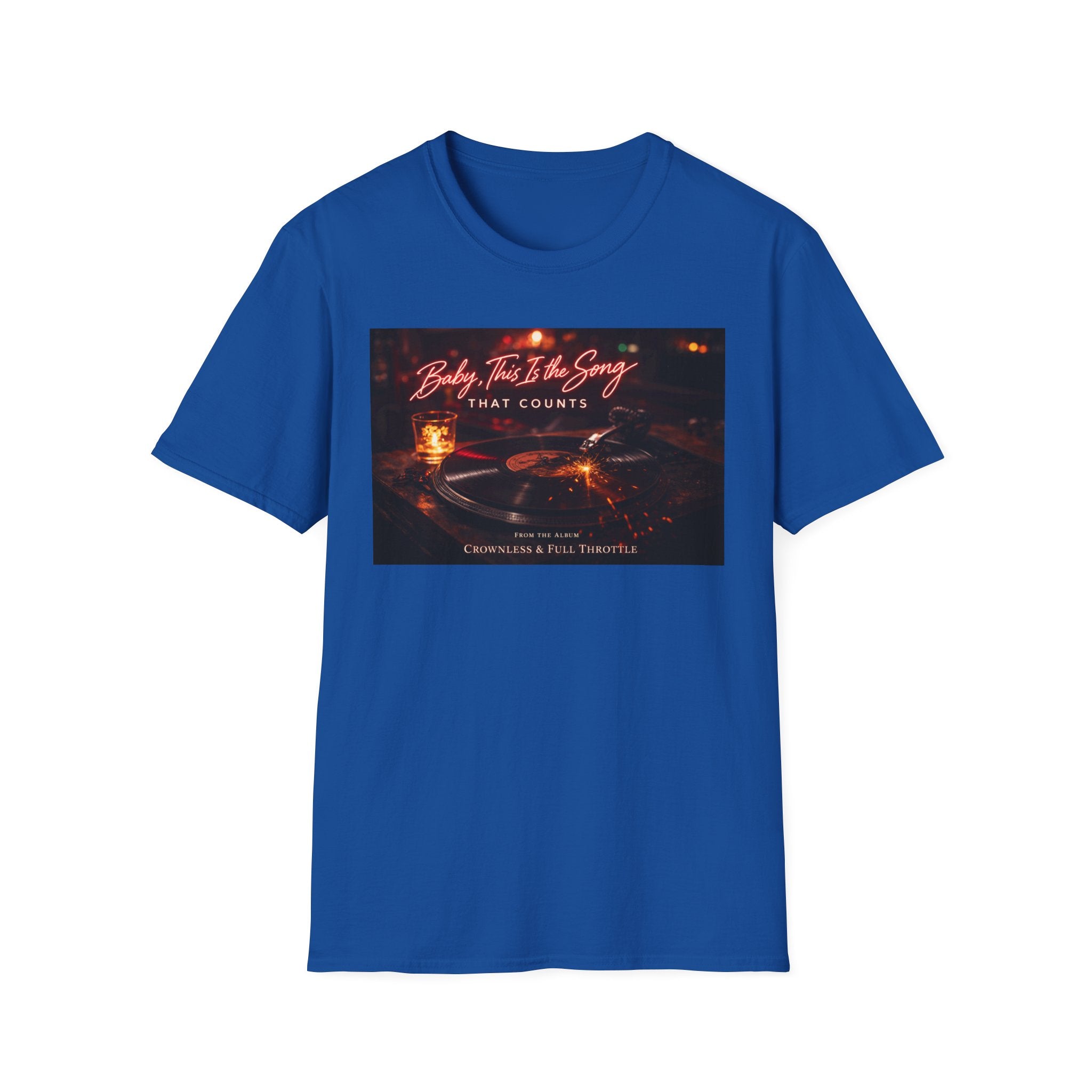 T‑Shirt — 'Baby, It's The Song That Counts'  Crownless and Full Throttle Album Cover Artwork Retro Candlelit Music Graphic Tee