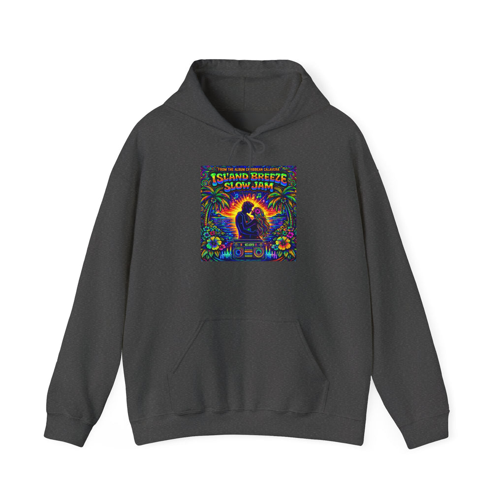 Island Breeze Slow Jam Hoodie  Song Cover Art From The Caribbean Calavera Album  — Retro Tropical Couple Graphic Hoodie