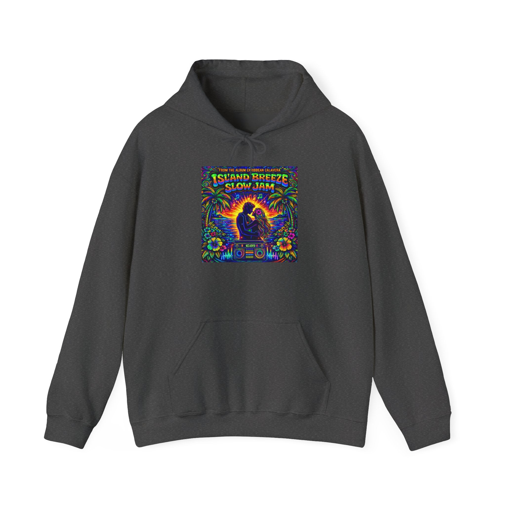 Island Breeze Slow Jam Hoodie  Song Cover Art From The Caribbean Calavera Album  — Retro Tropical Couple Graphic Hoodie