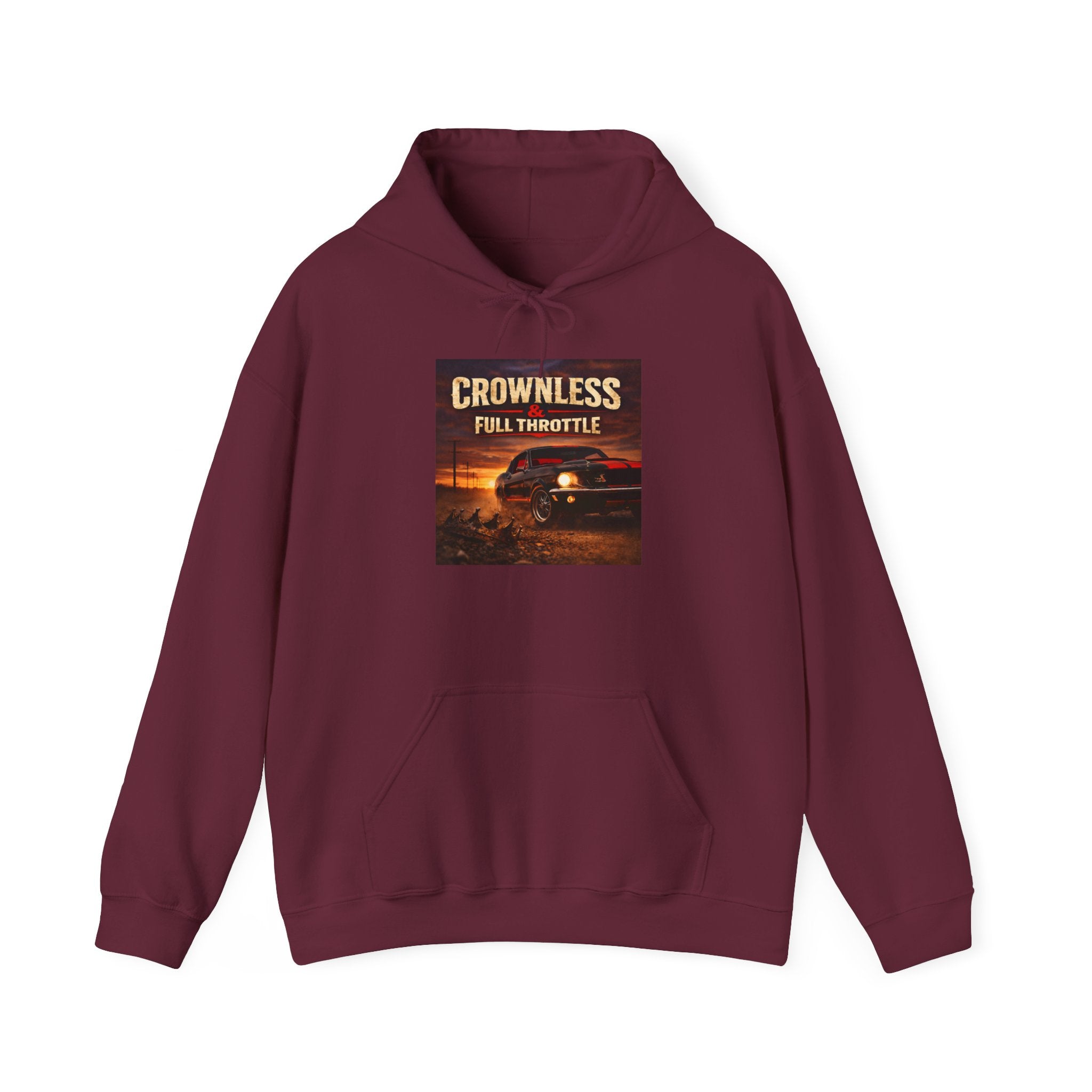 Crownless & Full Throttle Album Hoodie - Vintage Muscle Car Sunset Pullover