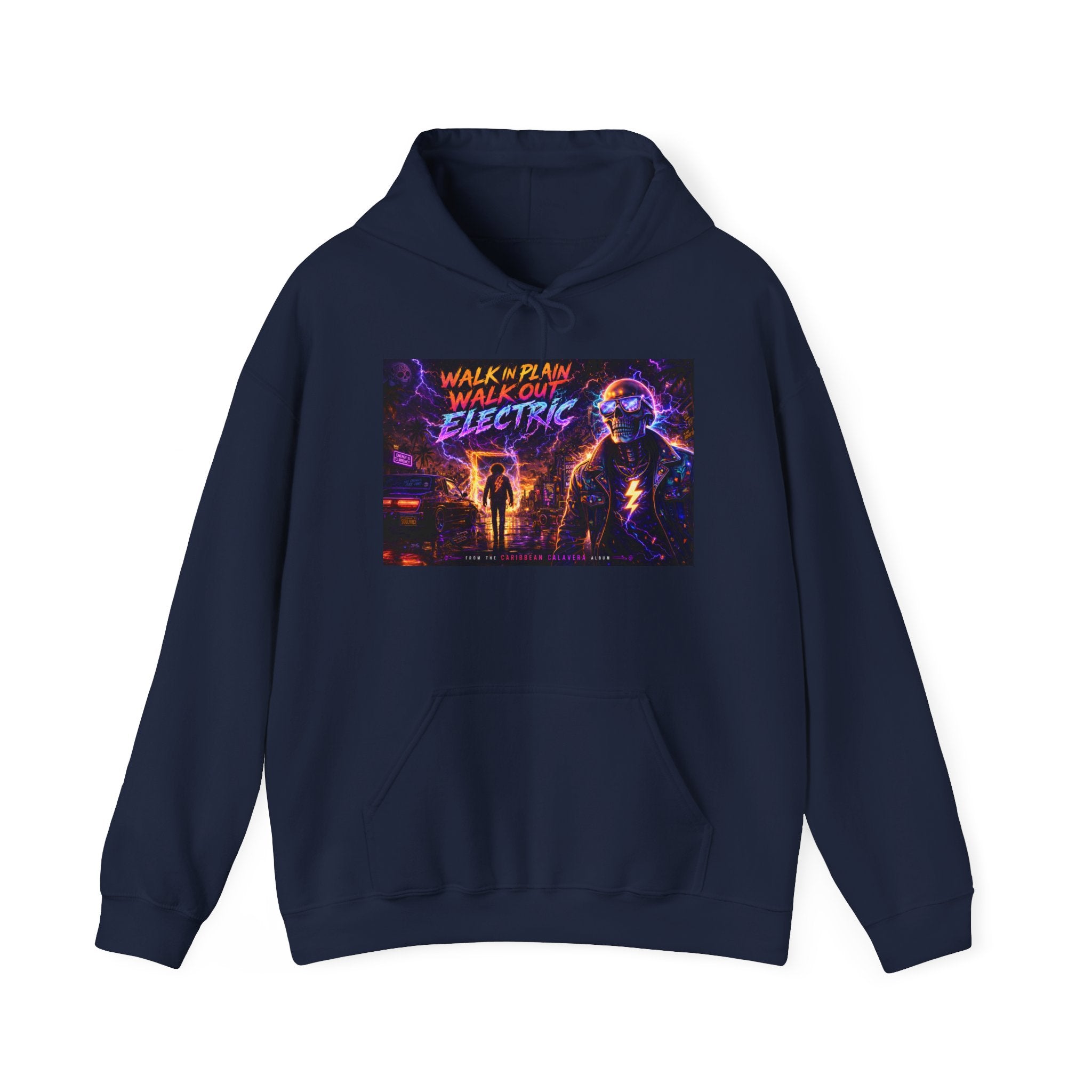 Hoodie — Neon 'Walk With Me, Walk Out Electric' Retro Cyberpunk Design