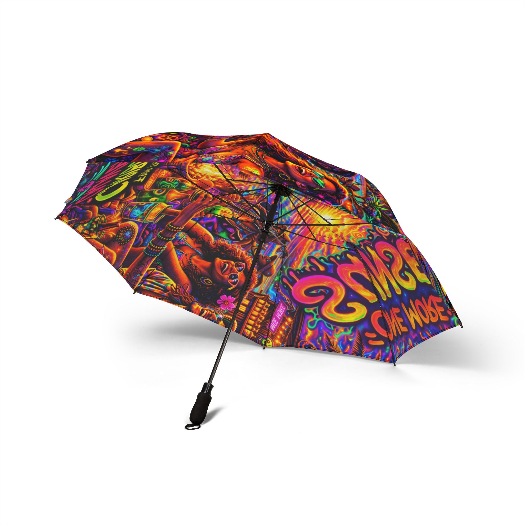 One More Sunset Psychedelic Sunset Foldable Umbrella — Vibrant Trippy Print, Semi-Automatic Compact