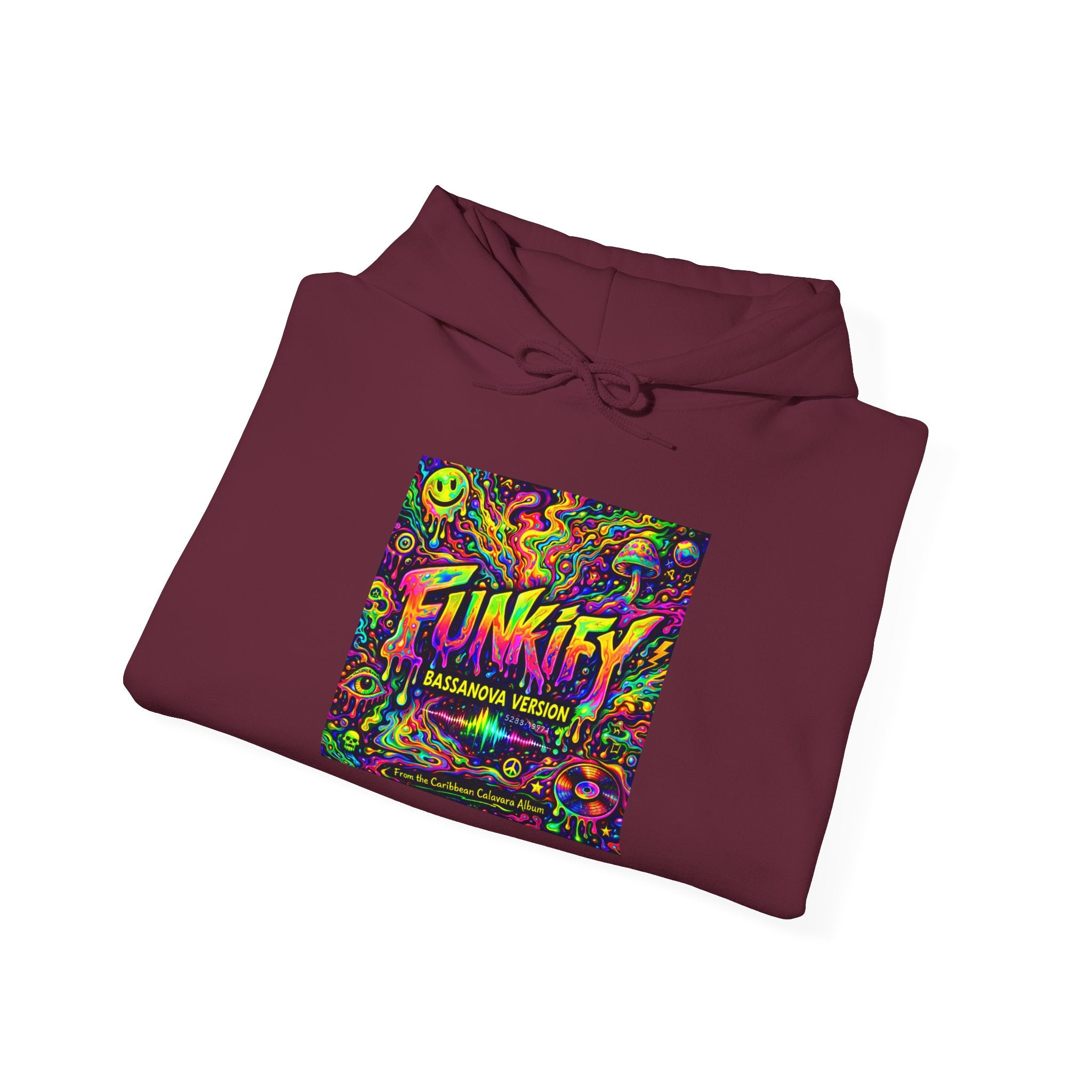 Funkify Song from Caribbean Calavera Album Neon Psychedelic Hoodie — "FUNKIFY" Retro Rave Graphic Sweatshirt