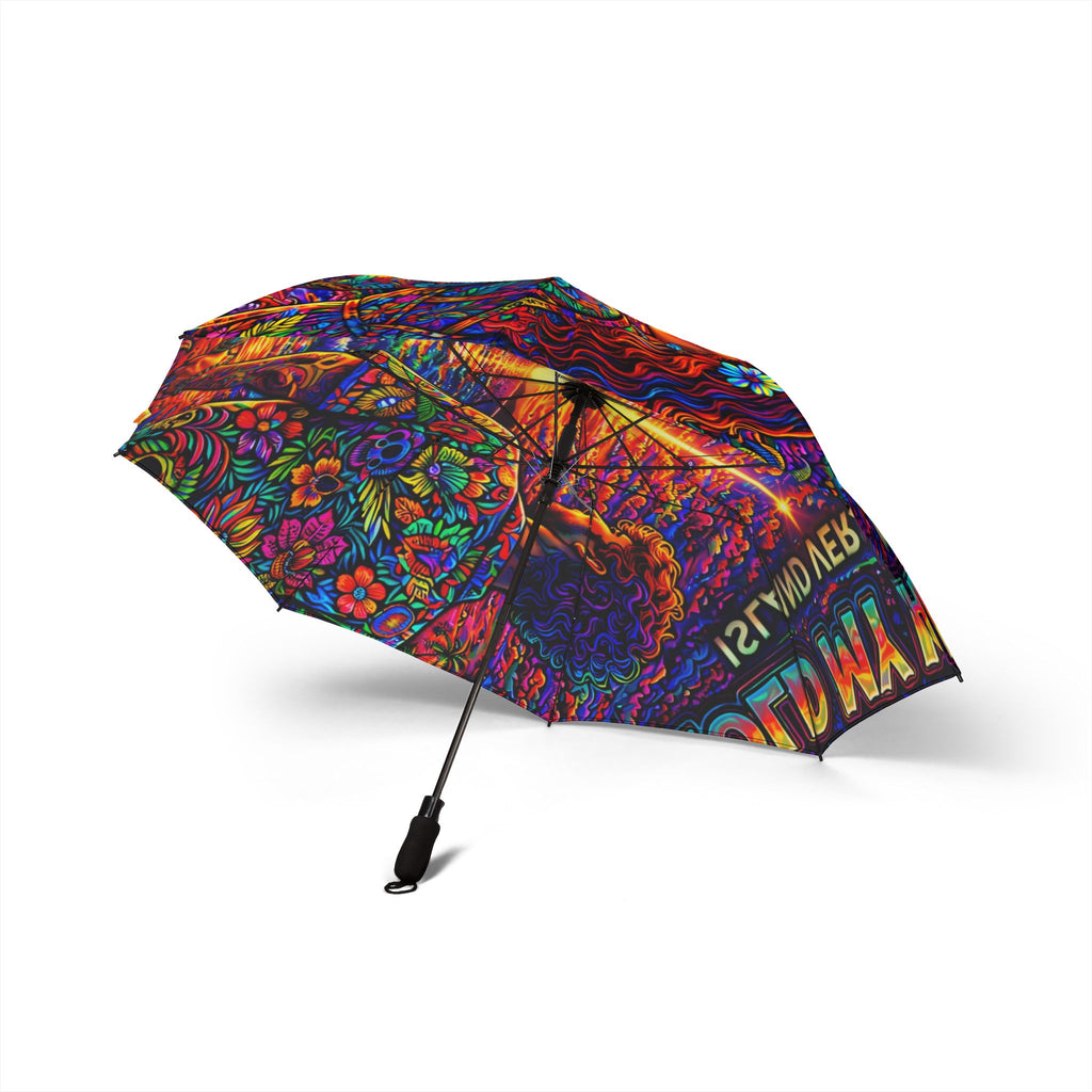 Hold My Hand Island Version Song Cover Artwork Psychedelic Sunset Foldable Umbrella — Colorful Boho Rain Protection