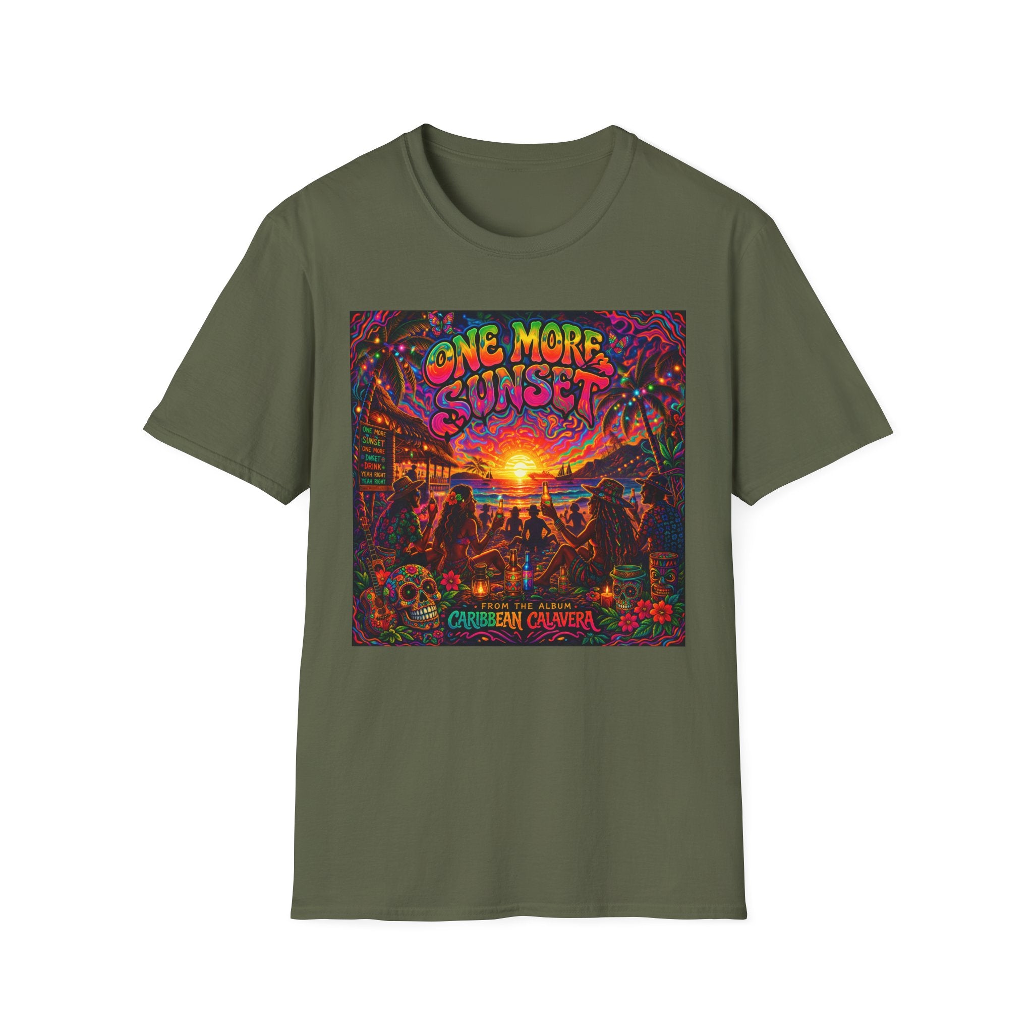 One More Sunset T-Shirt —  Song Cover Art From The Caribbean Calavera Album   Tropical Sunset Concert Graphic Tee