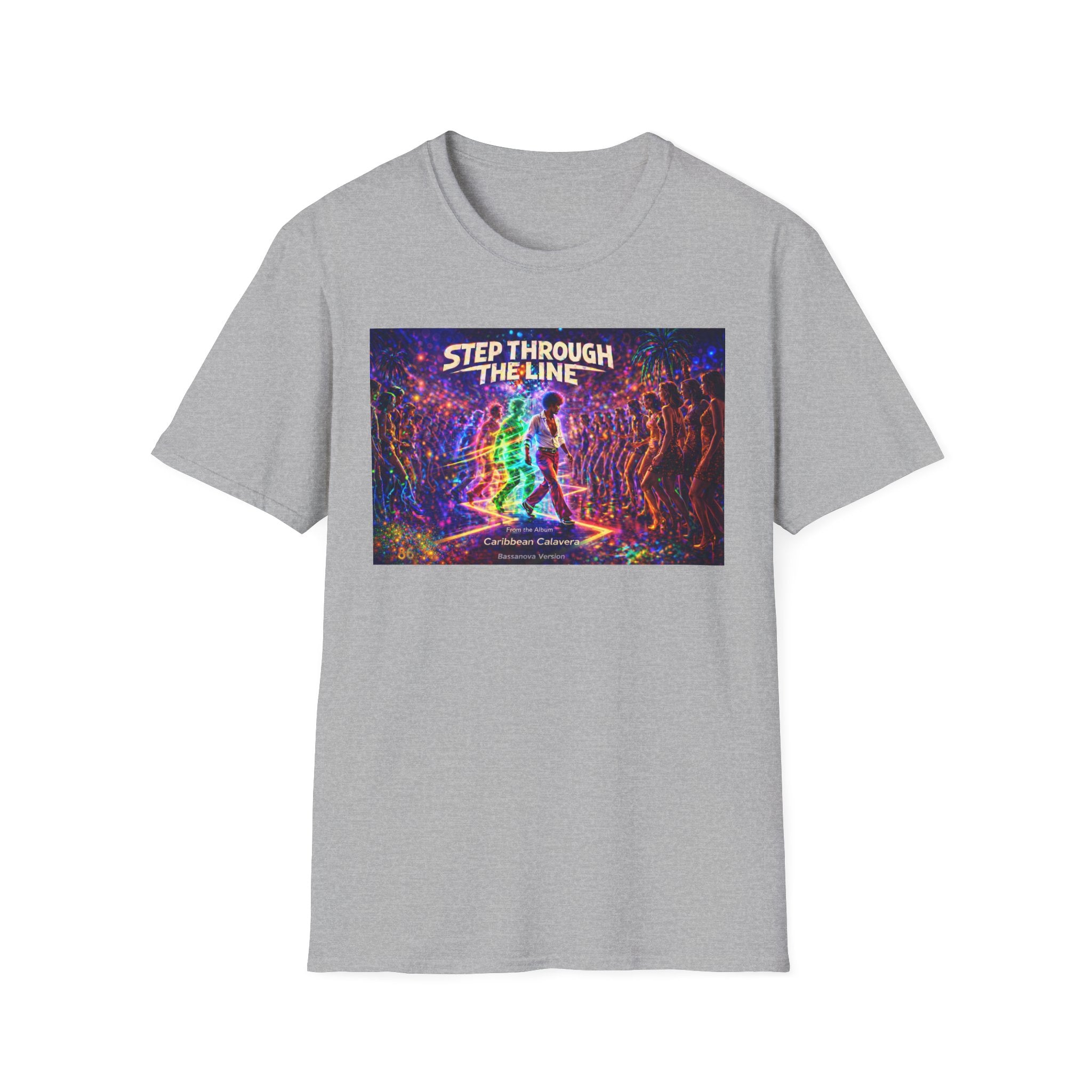 Step Through The Line T-Shirt Song Cover Art From The Caribbean Calavera Album  — Psychedelic Rainbow Silhouette Graphic Tee