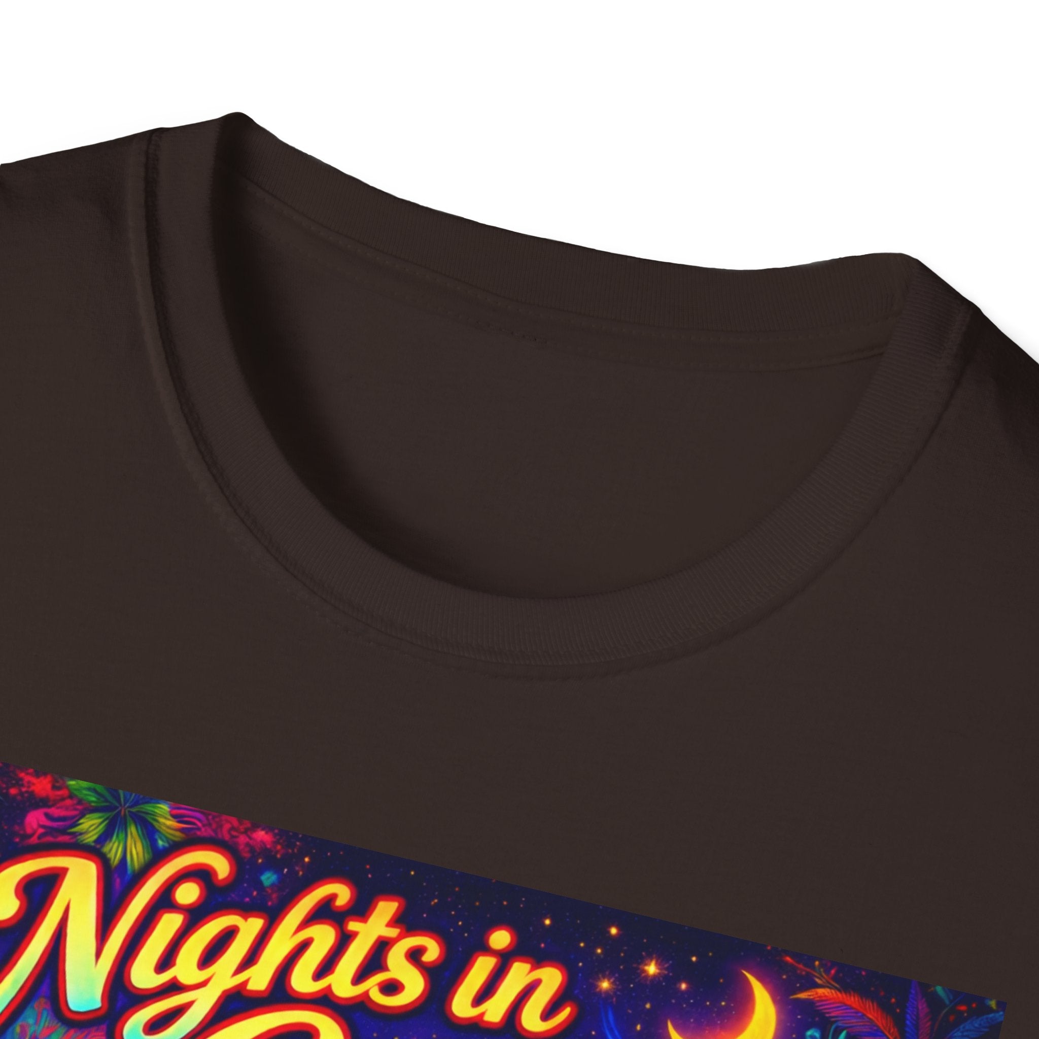 Nights in Cenova Graphic T-Shirt Song Cover Art From The Caribbean Calavera Album — Colorful Festival Street Scene