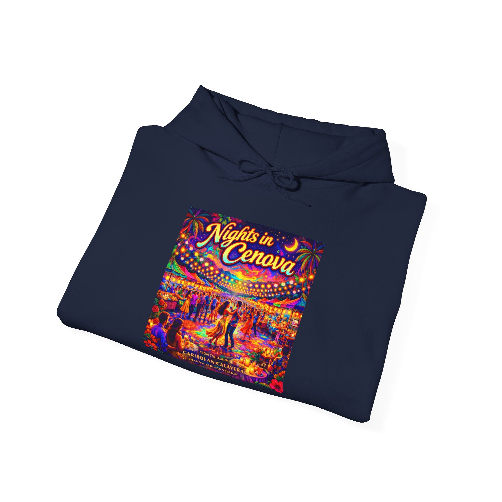Nights in Cenova Song Cover Art From The Caribbean Calavera Album  Colorful Festival Street Scene Pullover HOODIE