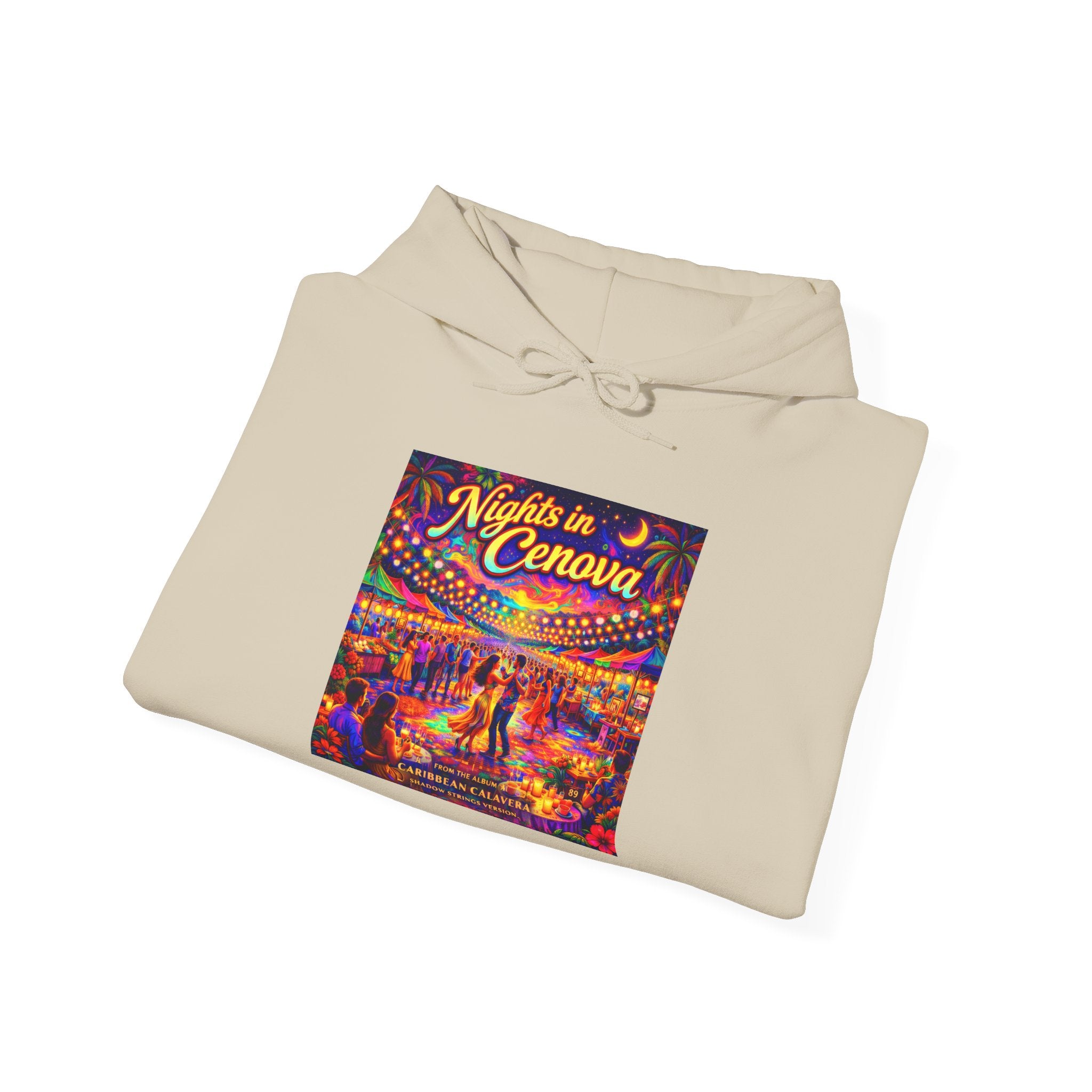 Nights in Cenova Song Cover Art From The Caribbean Calavera Album  Colorful Festival Street Scene Pullover HOODIE
