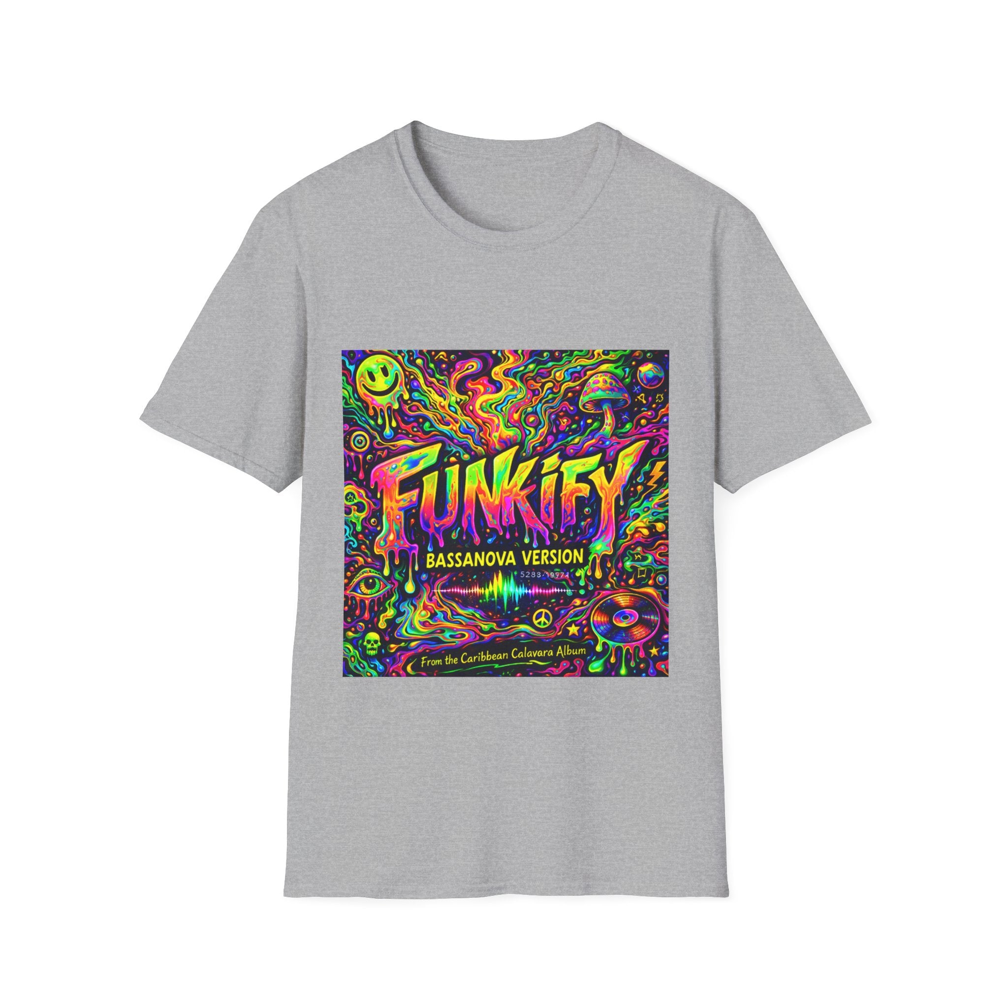Funkify Graphic T‑Shirt   Song Cover Art From The Caribbean Calavera Album — Psychedelic Neon Music Art Tee