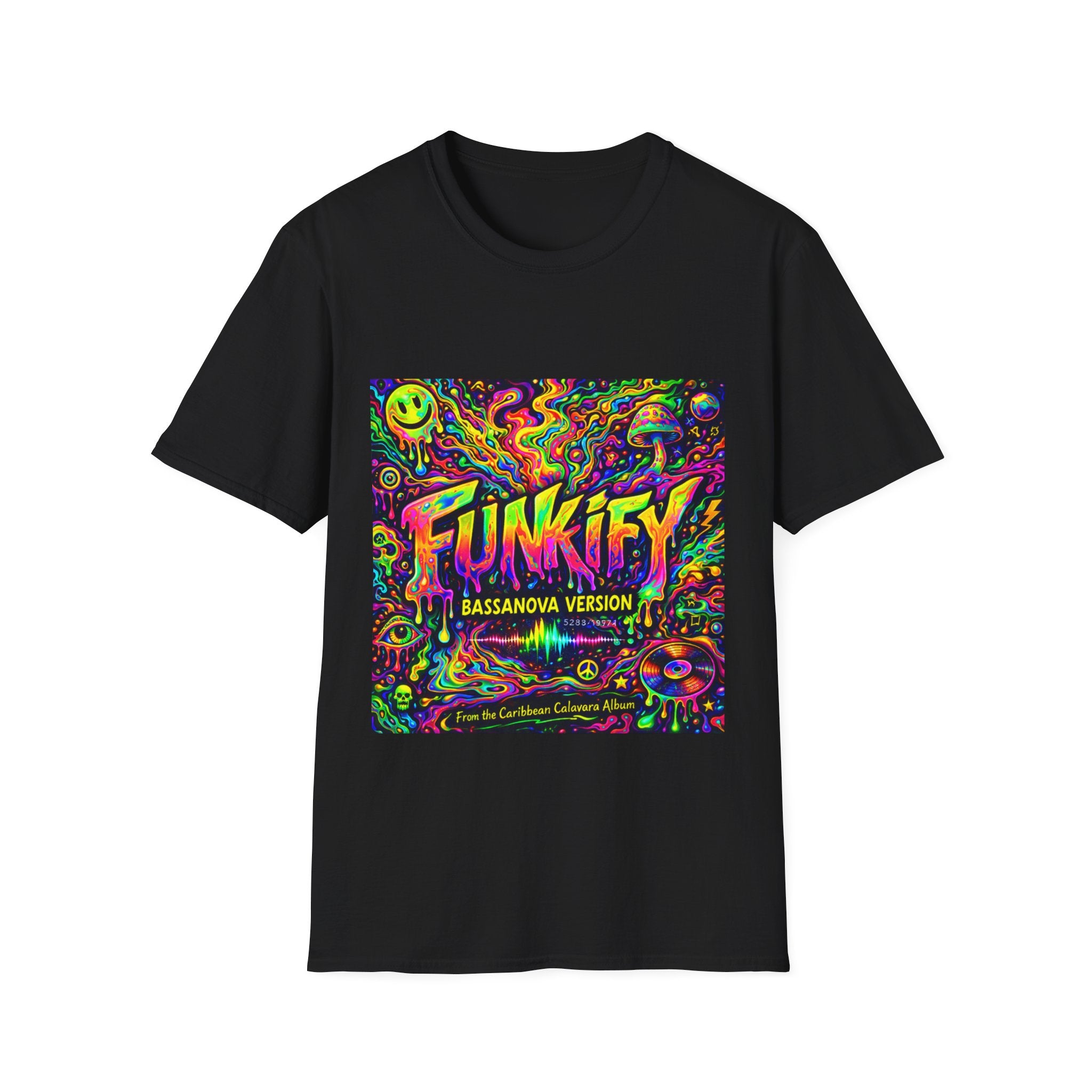 Funkify Graphic T‑Shirt   Song Cover Art From The Caribbean Calavera Album — Psychedelic Neon Music Art Tee