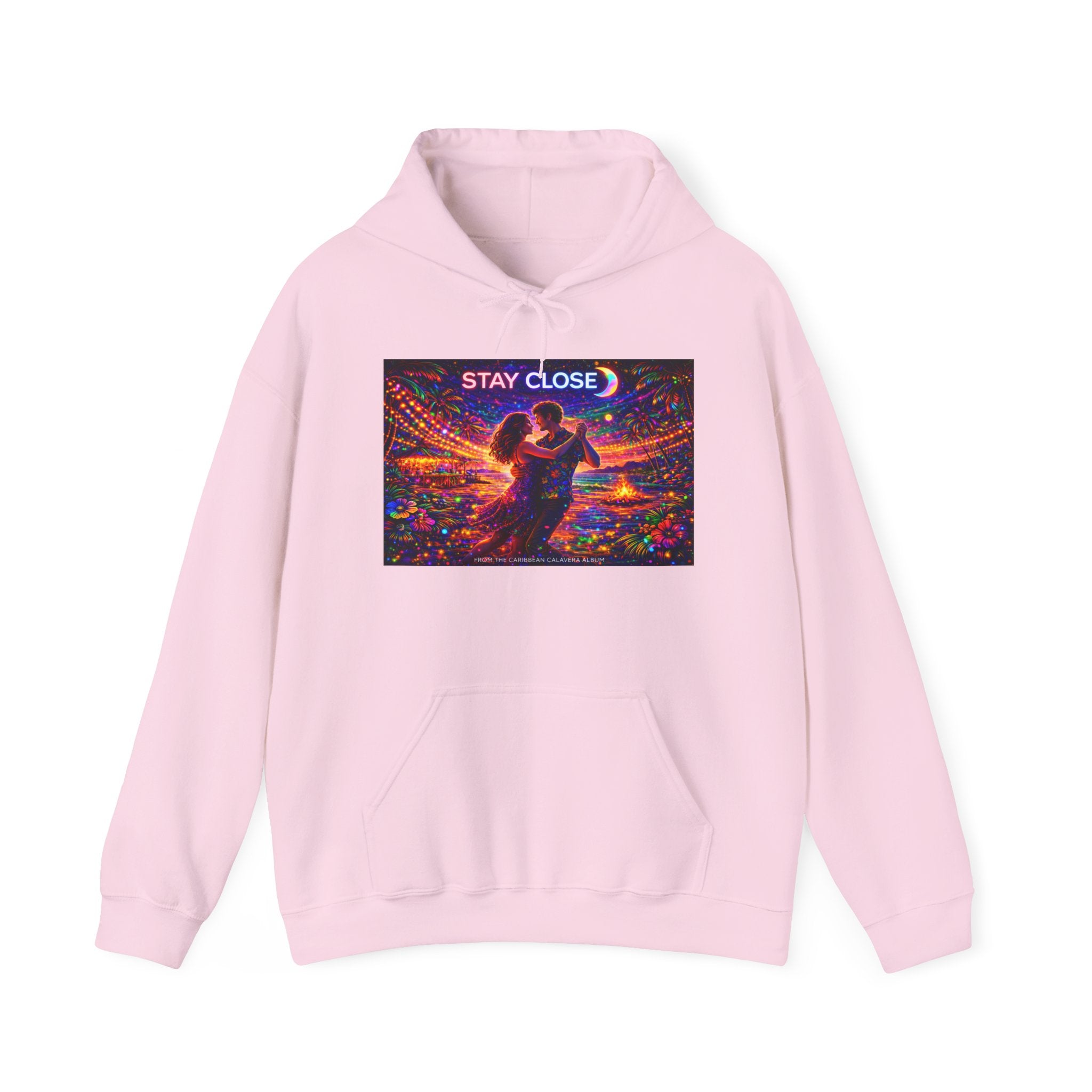 Stay Close Hoodie   Song Cover Art From The Caribbean Calavera Album  — Romantic Neon Couple Pullover