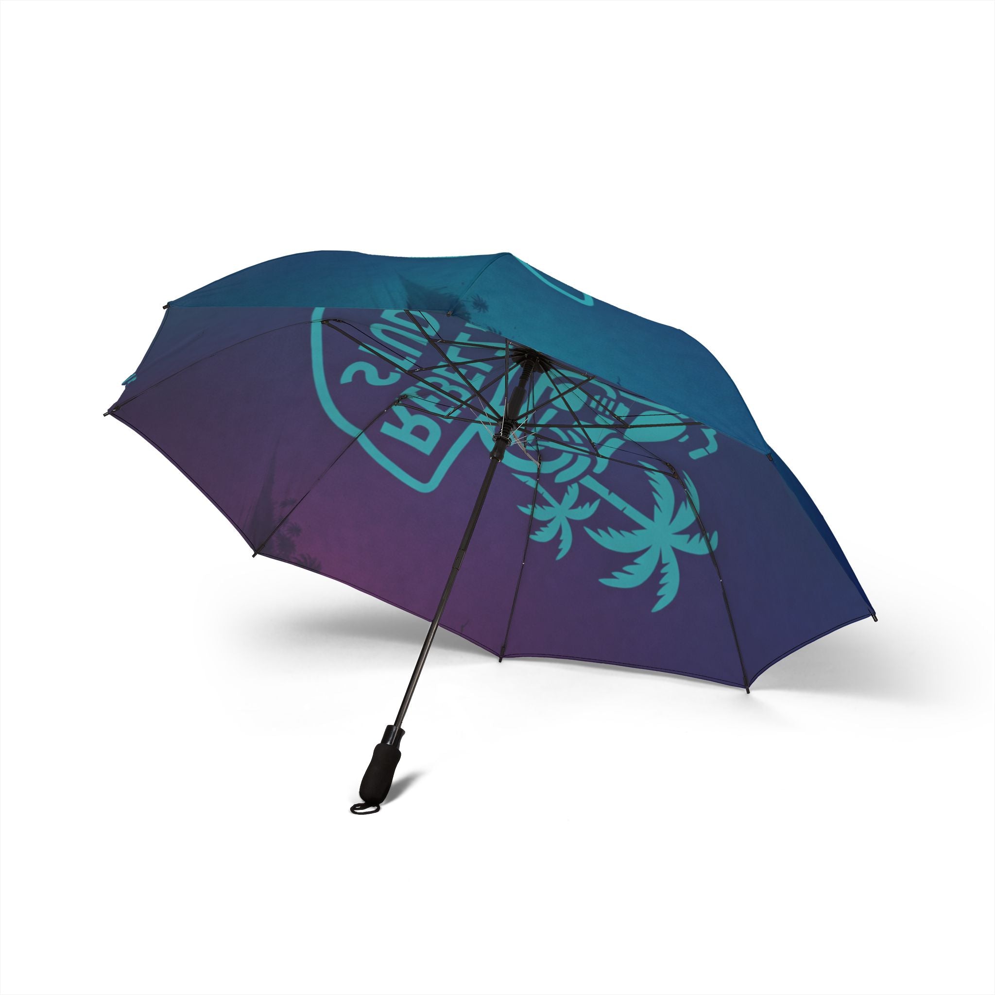 Foldable Umbrella — Gradient Blue Motorcycle 'Rebel Atlaz Studios' Design