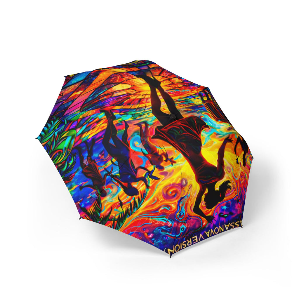 I Can't Stand It So I Dance Foldable Umbrella — Vibrant Psychedelic Stained-Glass Dance Design