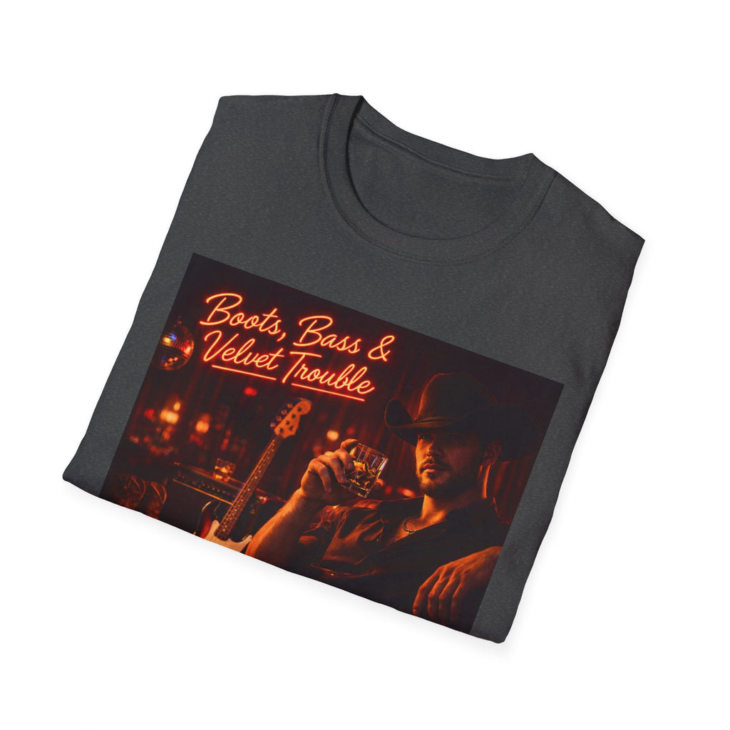 "Boots, Bass & Velvet Trouble" Retro Music Tee Vintage Rock T-Shirt —