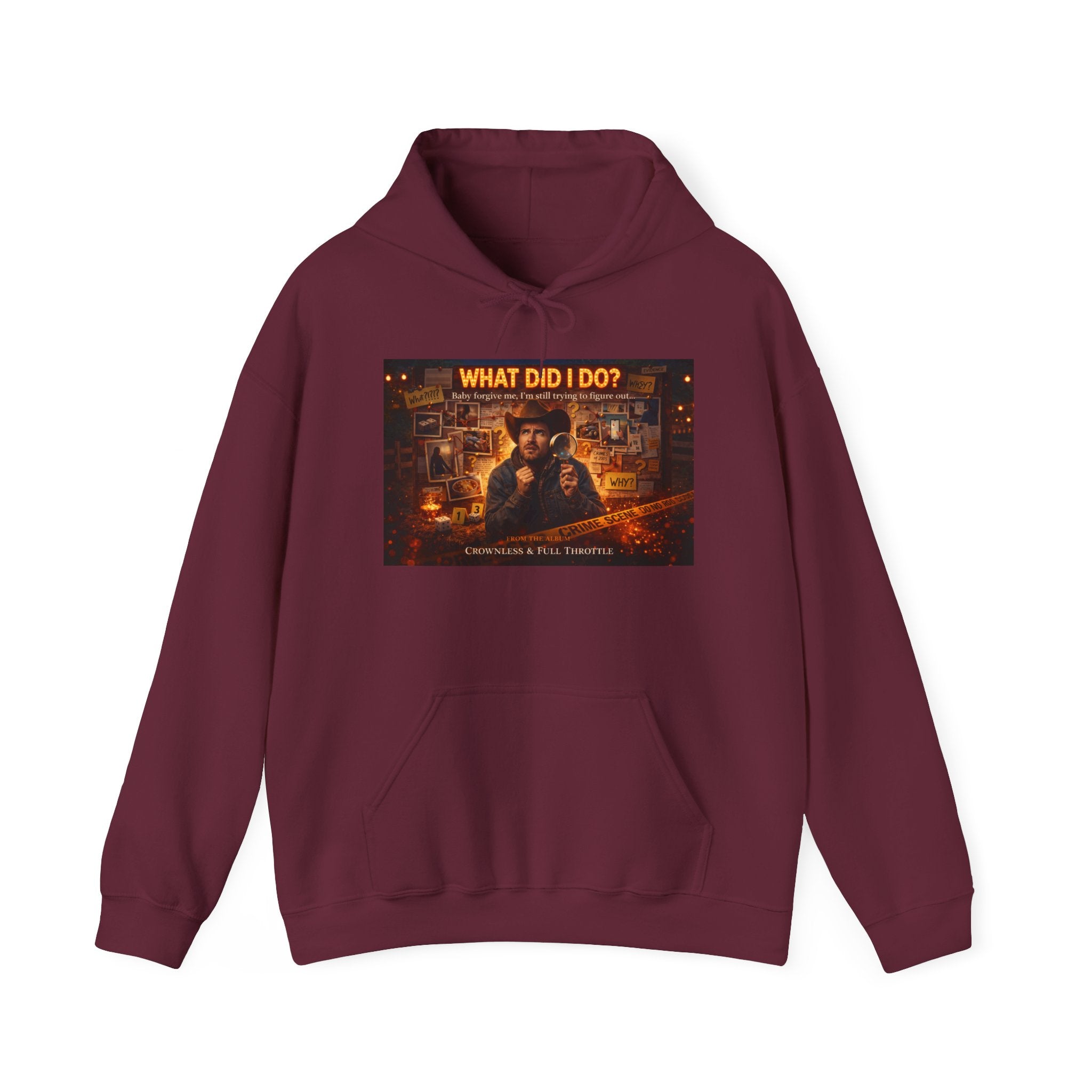 "What Did I Do?" Graphic Hoodie – Retro Mystery Movie Poster Sweatshirt