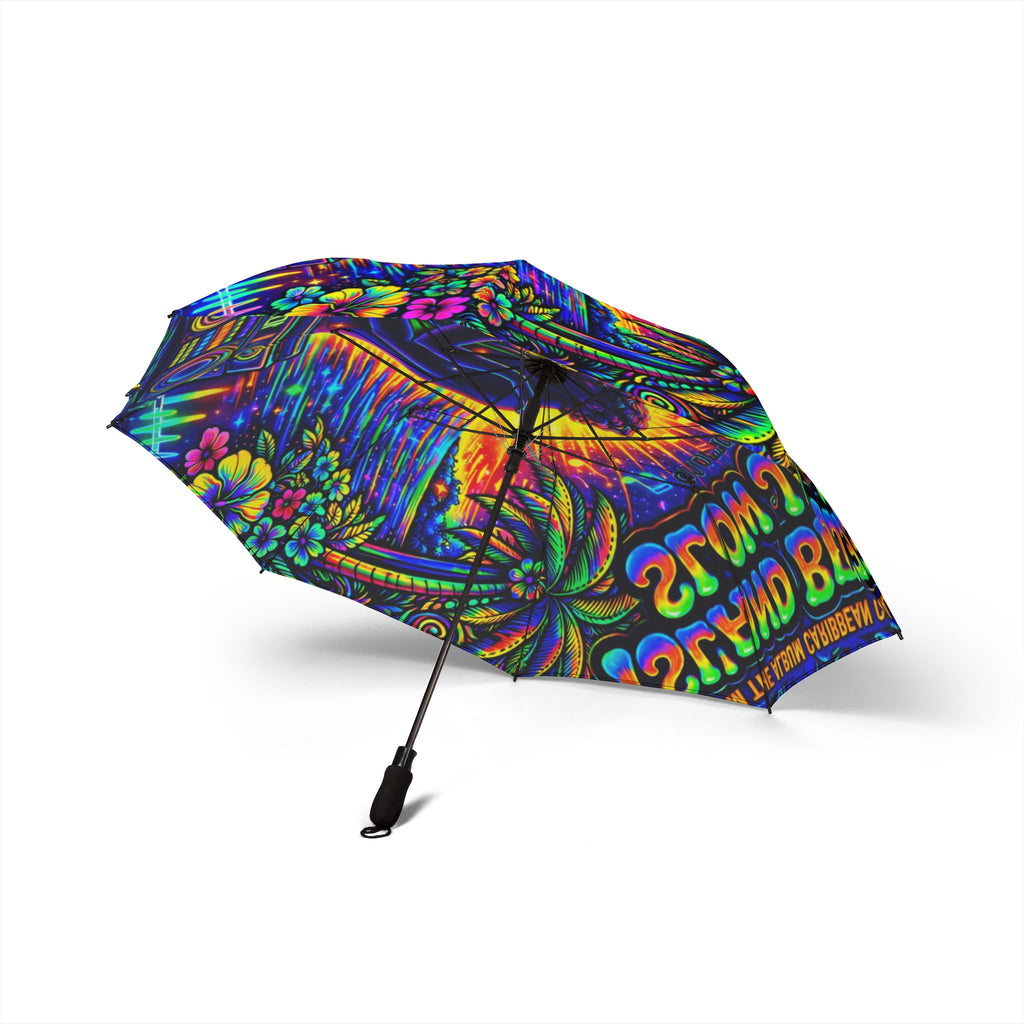 Island Breeze Slow Jam Song Cover Artwork Psychedelic Reggae Foldable Umbrella — Colorful Island Vibes, Semi-Automatic