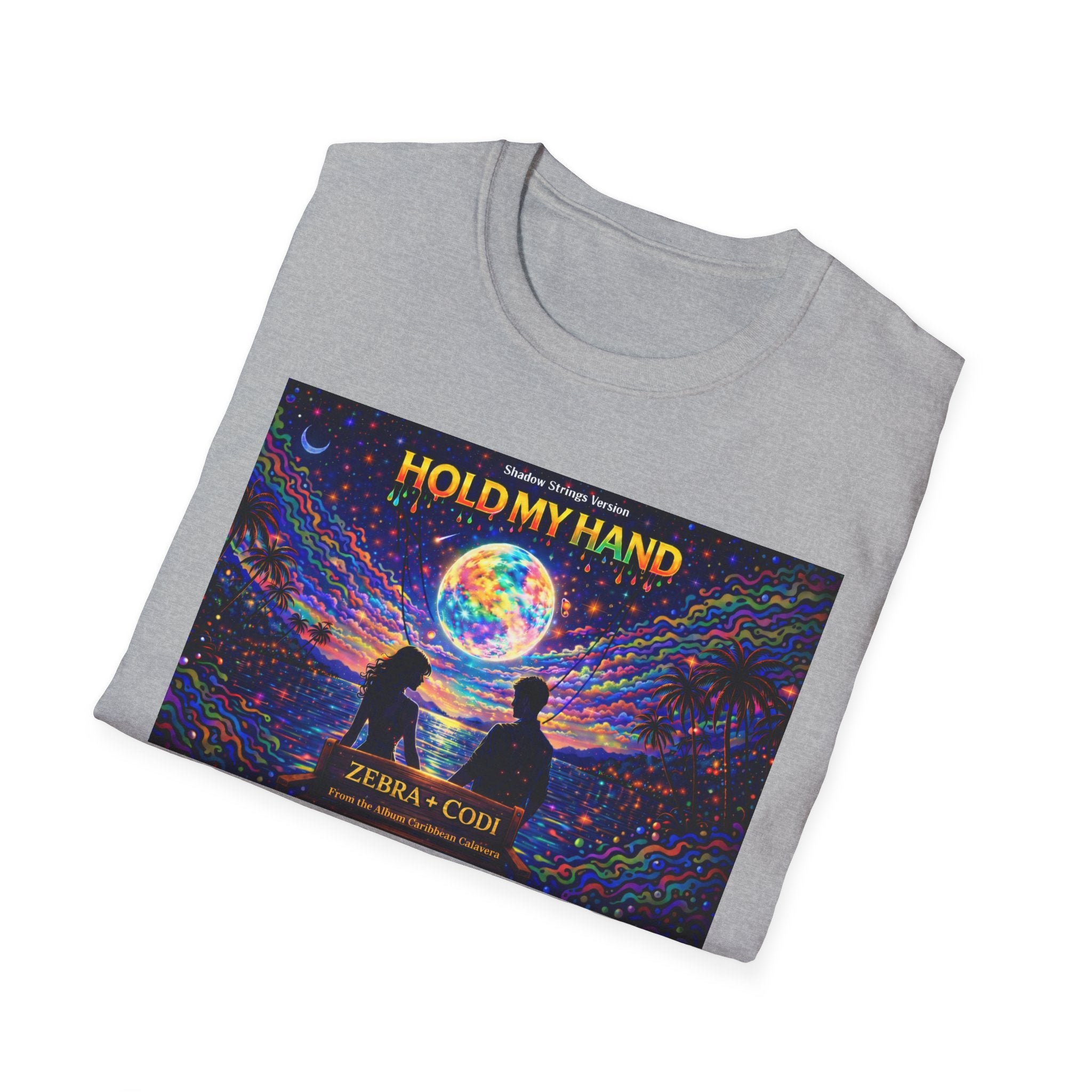 Hold My Hand Graphic T-Shirt  Song Cover Art From The Caribbean Calavera Album — Cosmic Couple Silhouette Tee