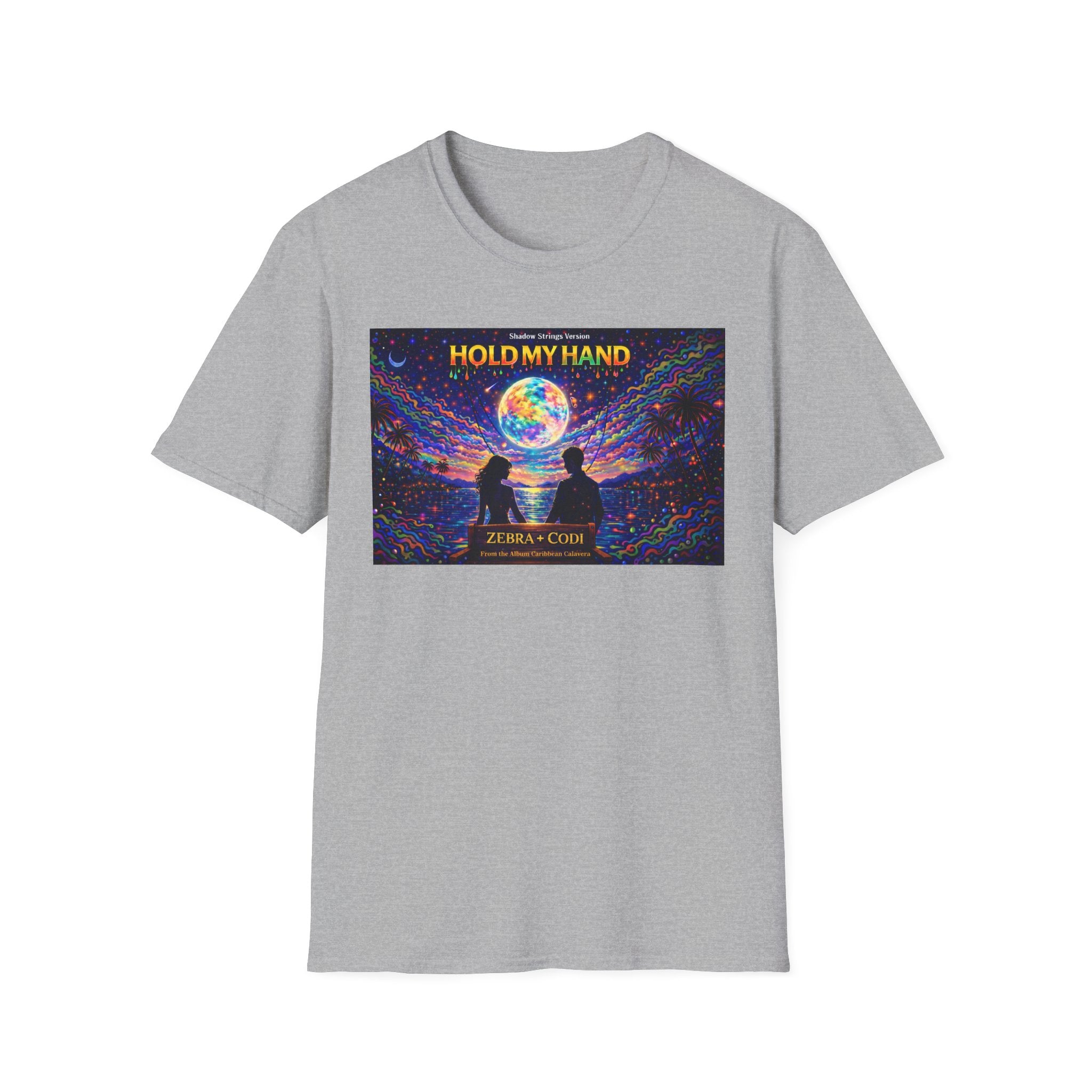 Hold My Hand Graphic T-Shirt  Song Cover Art From The Caribbean Calavera Album — Cosmic Couple Silhouette Tee