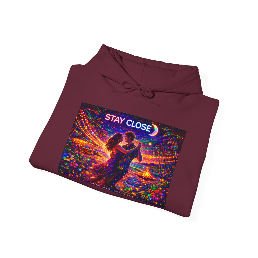 Stay Close Hoodie   Song Cover Art From The Caribbean Calavera Album  — Romantic Neon Couple Pullover