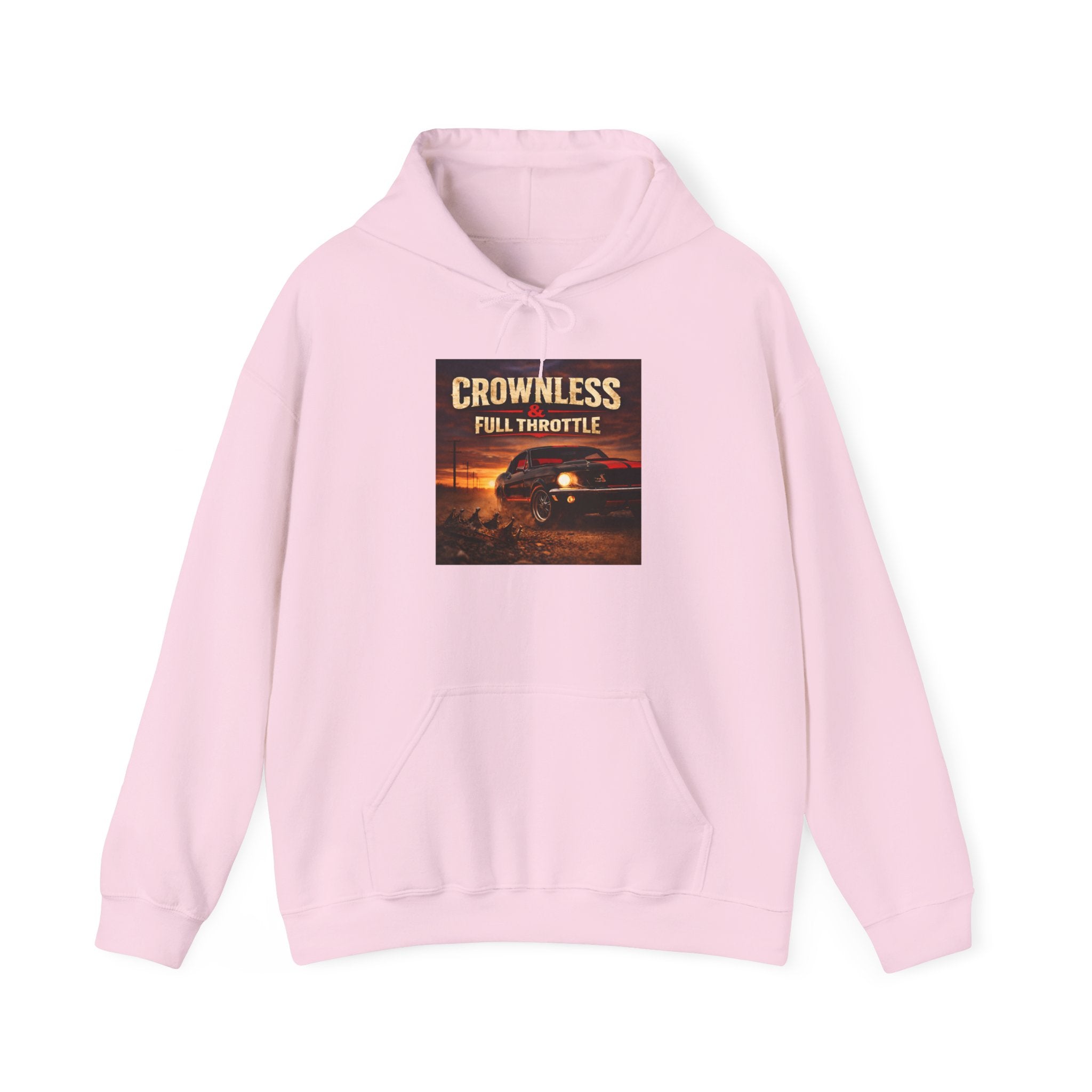 Crownless & Full Throttle Album Hoodie - Vintage Muscle Car Sunset Pullover