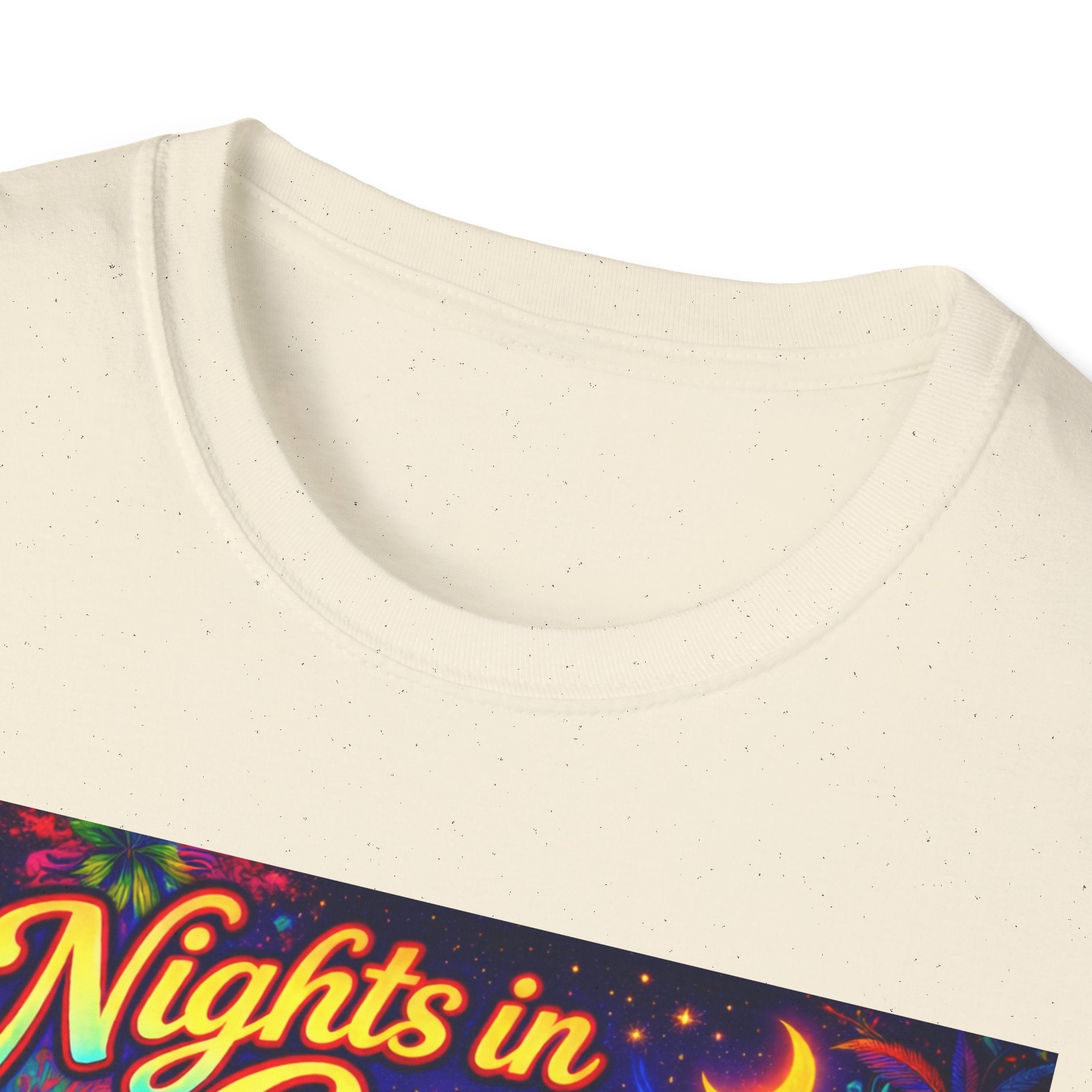 Nights in Cenova Graphic T-Shirt Song Cover Art From The Caribbean Calavera Album — Colorful Festival Street Scene