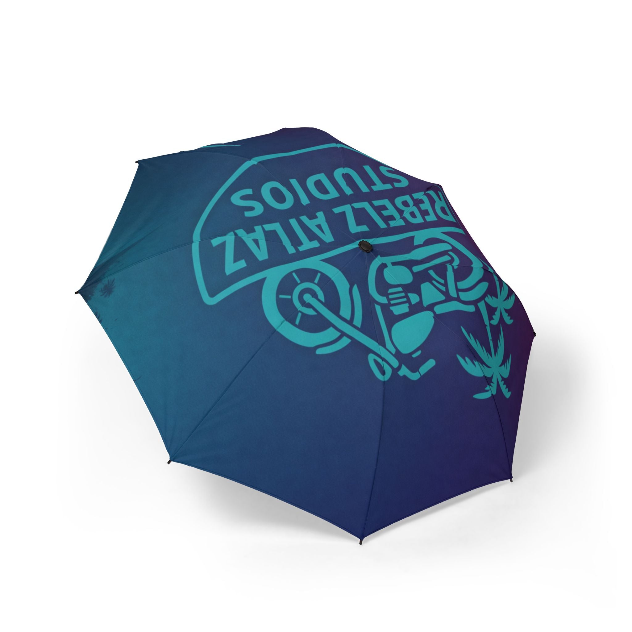Foldable Umbrella — Gradient Blue Motorcycle 'Rebel Atlaz Studios' Design