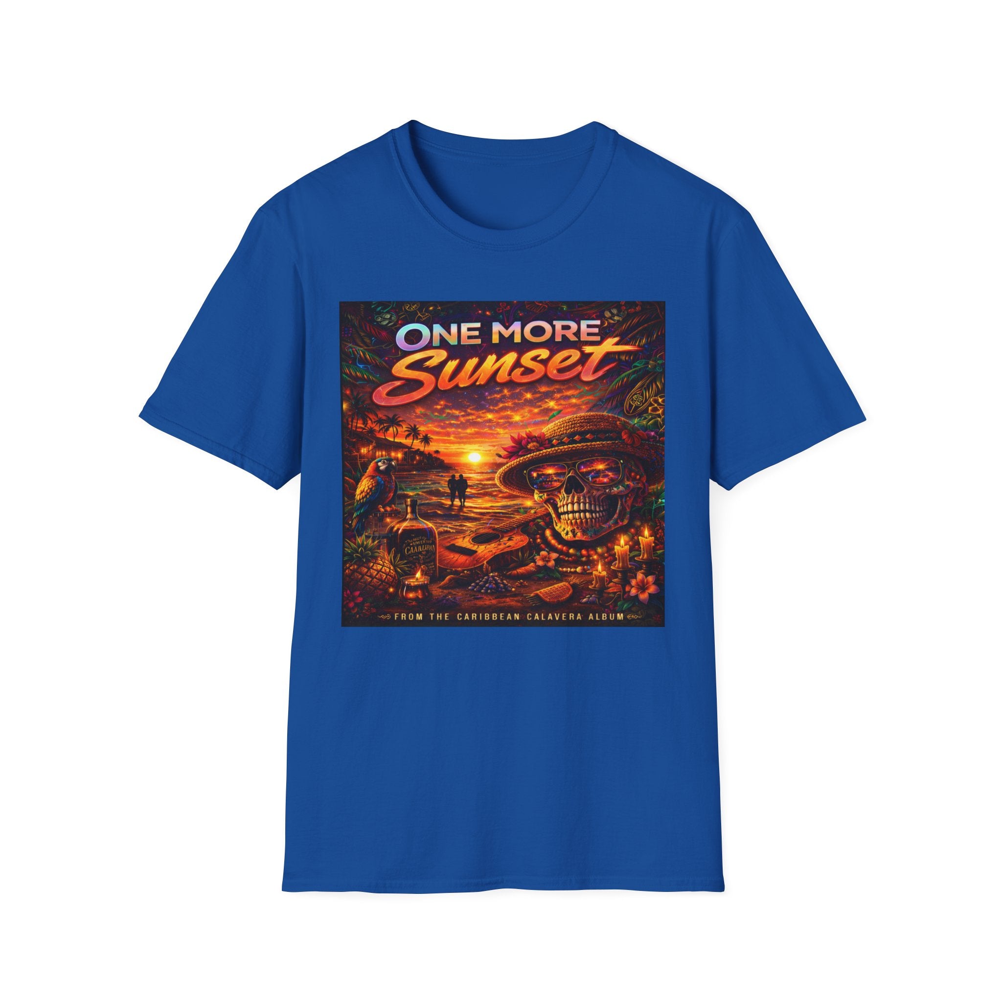One More Sunset T-Shirt —  Song Cover Art From The Caribbean Calavera Album Retro Surf Skull Sunset Graphic Tee
