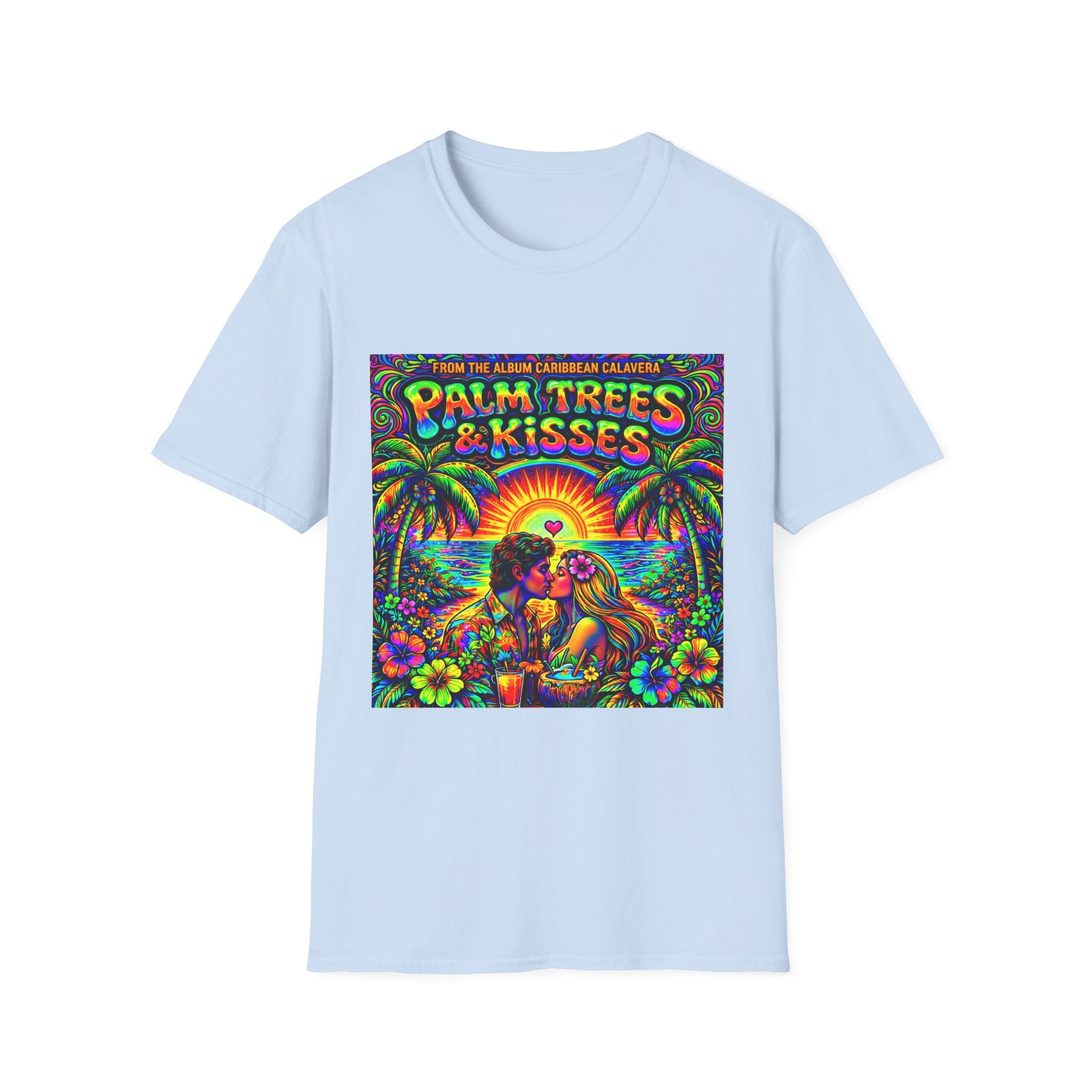 Palm Trees & Kisses Song Cover Art From The Caribbean Calavera Album  Tropical Graphic T-Shirt — Retro Sunset Beach Vibes