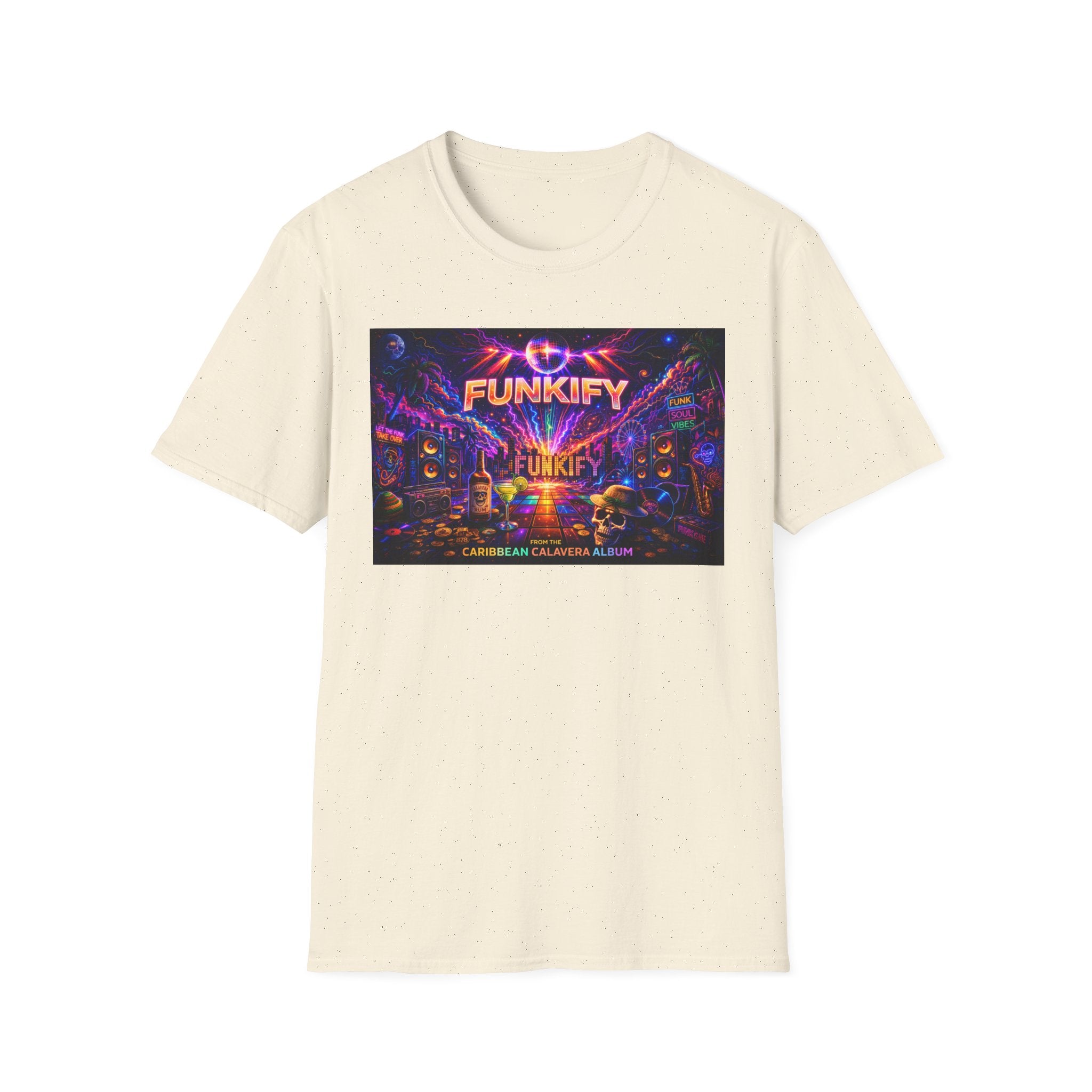 Funkify   Song Cover Art From The Caribbean Calavera Album  Neon City T-Shirt – Retro Synthwave Music Tee