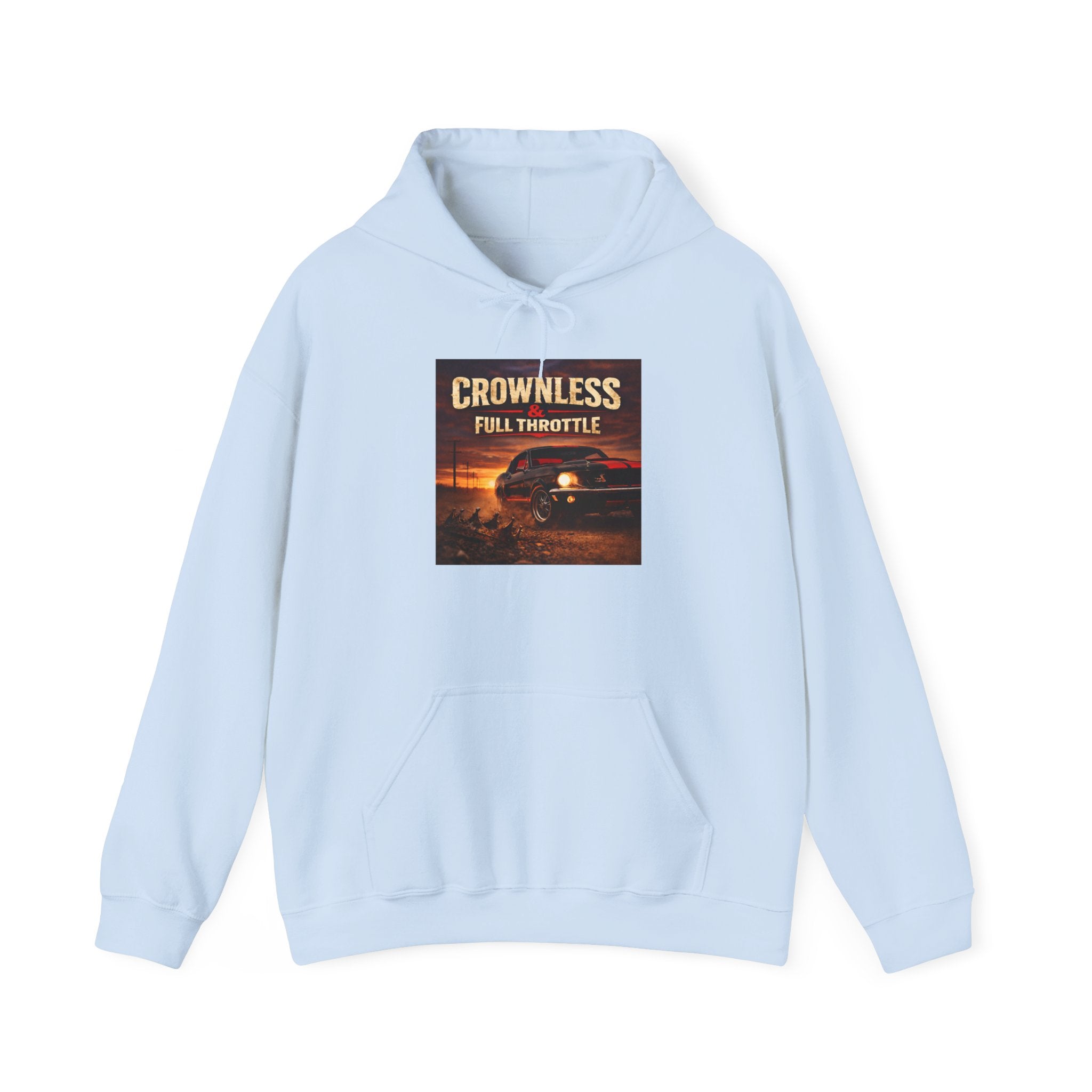 Crownless & Full Throttle Album Hoodie - Vintage Muscle Car Sunset Pullover