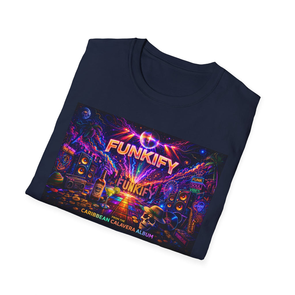 Funkify   Song Cover Art From The Caribbean Calavera Album  Neon City T-Shirt – Retro Synthwave Music Tee