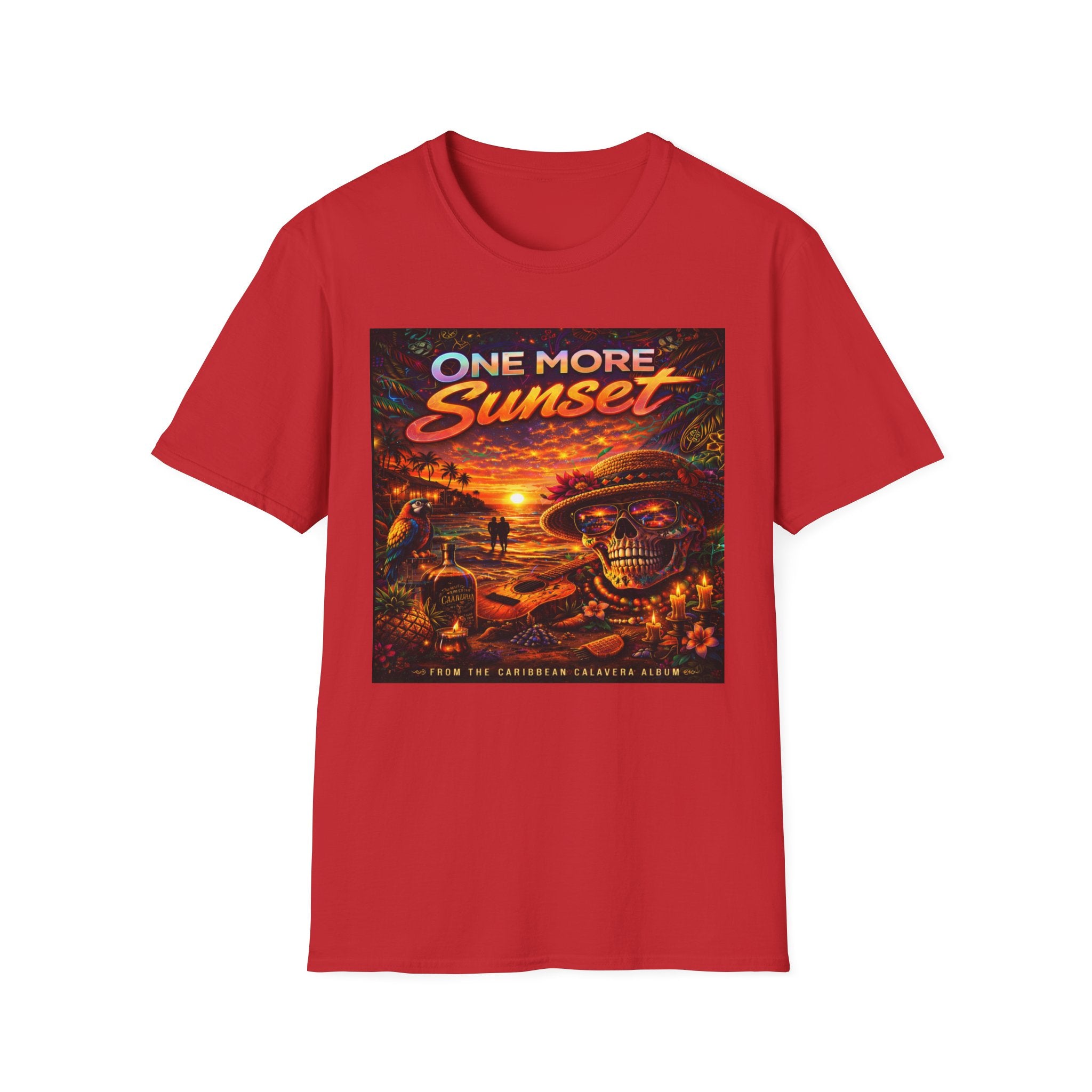 One More Sunset T-Shirt —  Song Cover Art From The Caribbean Calavera Album Retro Surf Skull Sunset Graphic Tee
