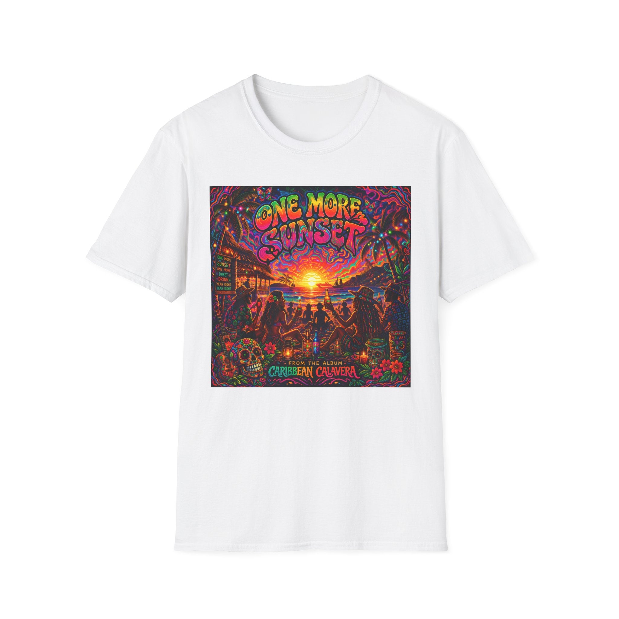 One More Sunset T-Shirt —  Song Cover Art From The Caribbean Calavera Album   Tropical Sunset Concert Graphic Tee