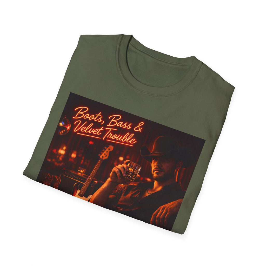 "Boots, Bass & Velvet Trouble" Retro Music Tee Vintage Rock T-Shirt —