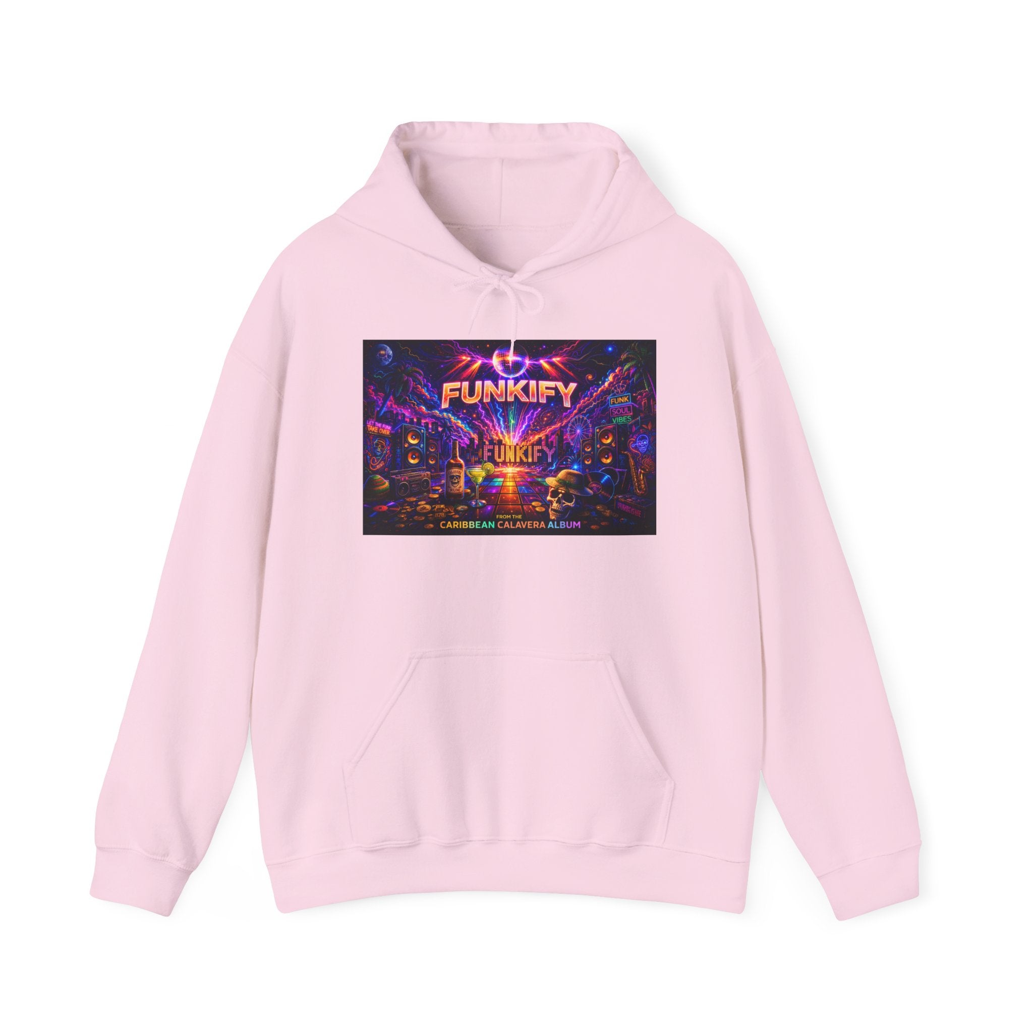 Funkify  Song Cover Art From The Caribbean Calavera Album   Retro Neon Music Hoodie — Vibrant Electronic Festival Sweatshirt