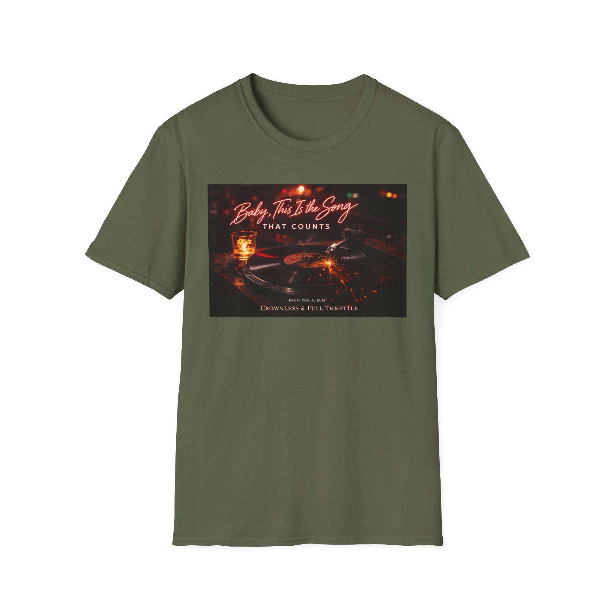 T‑Shirt — 'Baby, It's The Song That Counts'  Crownless and Full Throttle Album Cover Artwork Retro Candlelit Music Graphic Tee